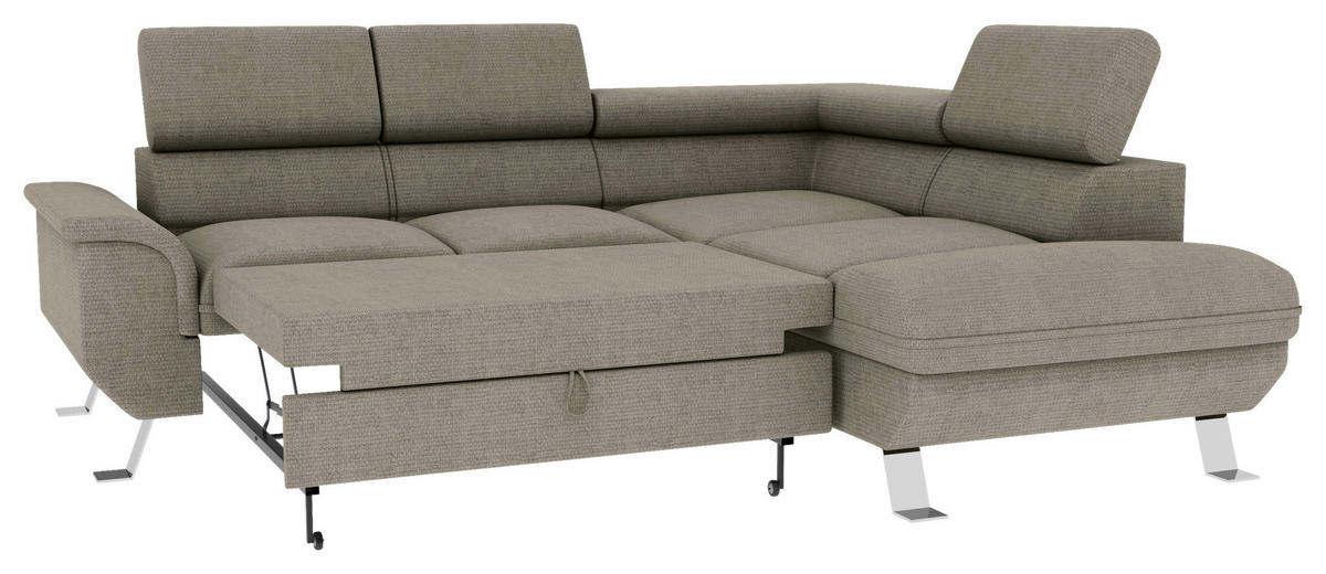ECKSOFA in Struktur Greige  - Greige/Silberfarben, Konventionell, Textil/Metall (268/207cm) - MID.YOU