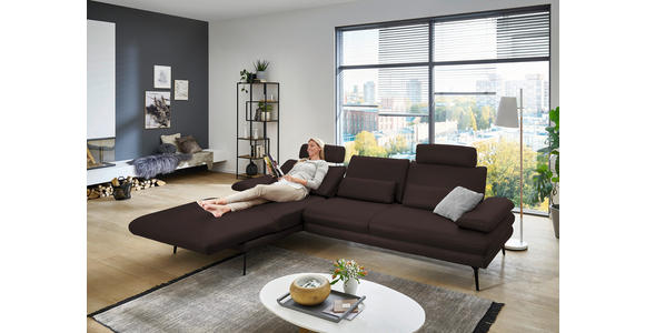 ECKSOFA in Echtleder Braun 180/310 cm - Schwarz/Braun, Design, Leder/Metall (180/310cm) - Dieter Knoll