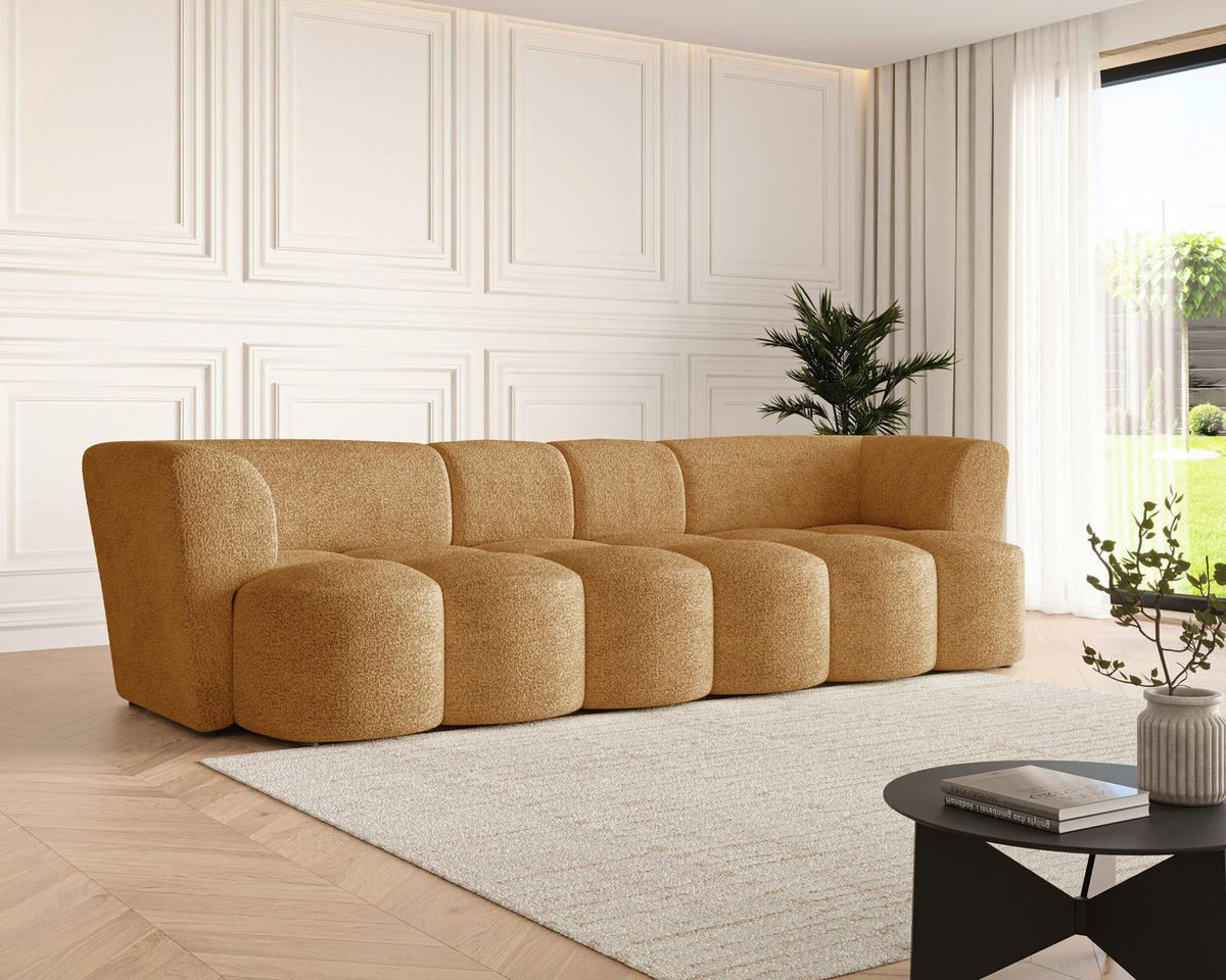 VIERSITZER-SOFA 307/84/107 cm  in Chenille Goldfarben  - Goldfarben/Schwarz, MODERN, Kunststoff/Textil (307/84/107cm) - Milino
