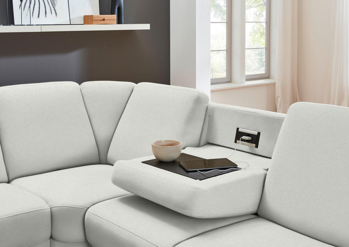 ECKSOFA  in Flachgewebe Silberfarben  269/287 cm  - Silberfarben/Schwarz, KONVENTIONELL, Textil/Metall (269/287cm) - Beldomo System