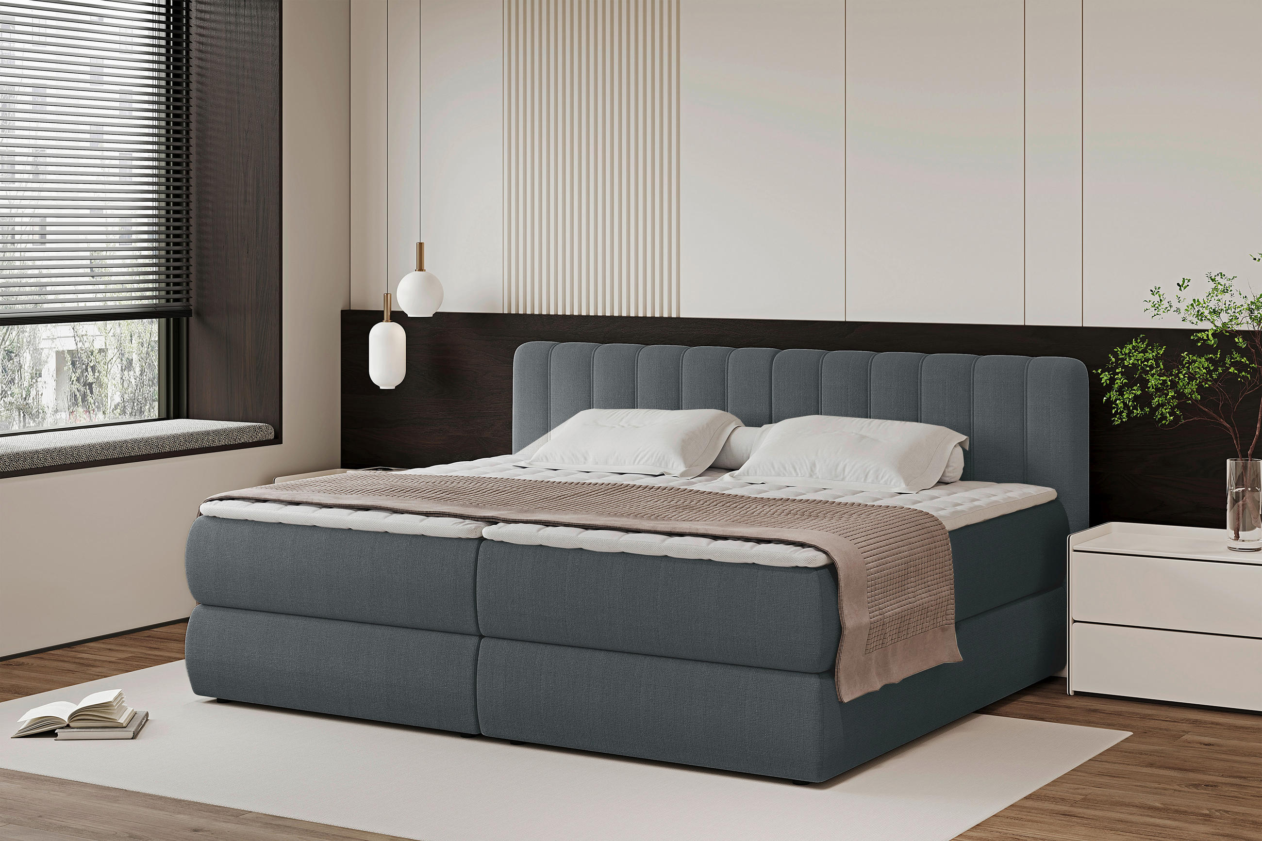 BOXSPRINGBETT 240/200 cm  in Anthrazit  - Anthrazit/Schwarz, Design, Kunststoff/Textil (240/200cm) - Chameo