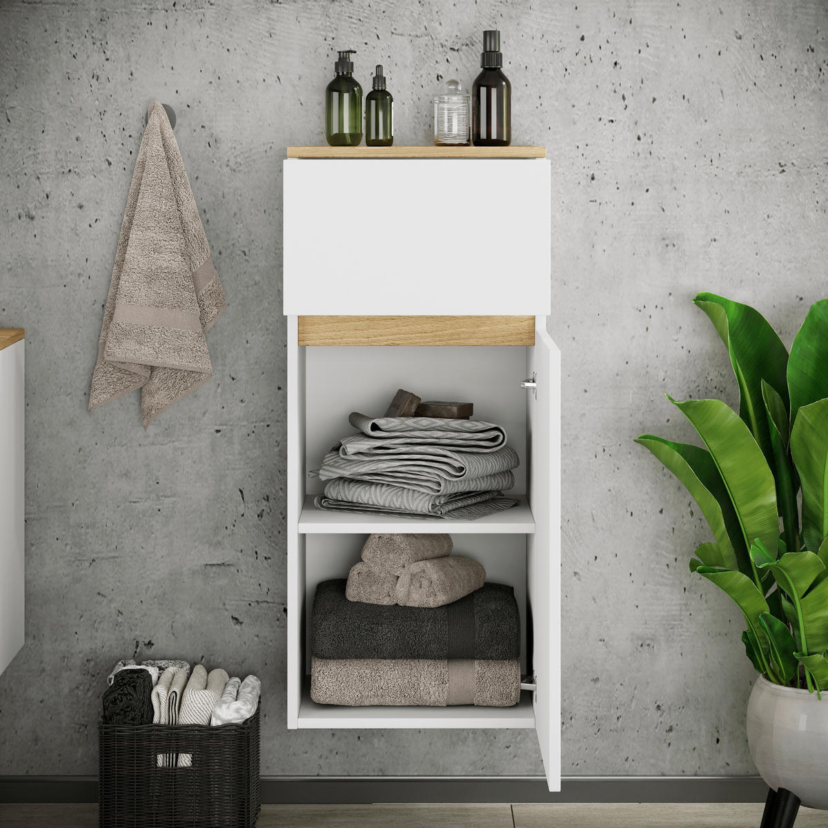 MIDISCHRANK 41/90/35 cm  - Honigeiche/Weiß, Trend, Holzwerkstoff (41/90/35cm) - MID.YOU