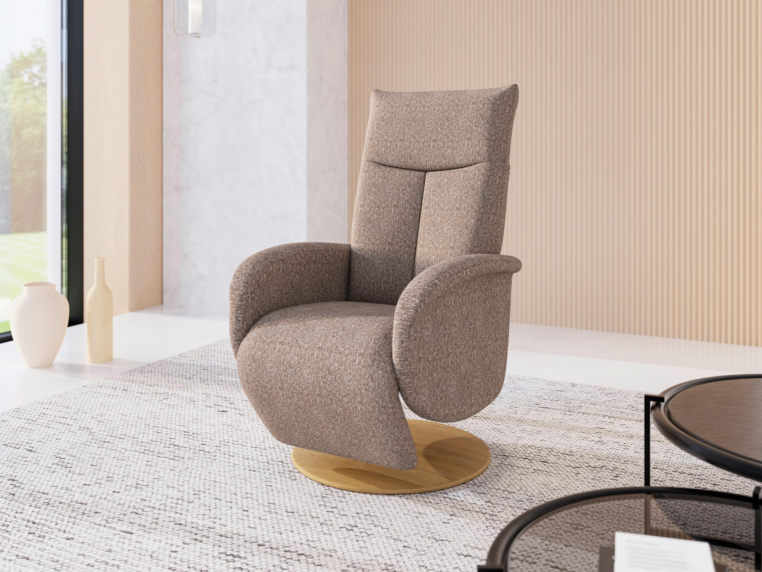 RELAXSESSEL GLENDALE E Chenille Kopfteilverstellung, Rücken echt    - Eichefarben/Cappuccino, KONVENTIONELL, Holzwerkstoff/Textil (75/112/82cm) - Sit & More