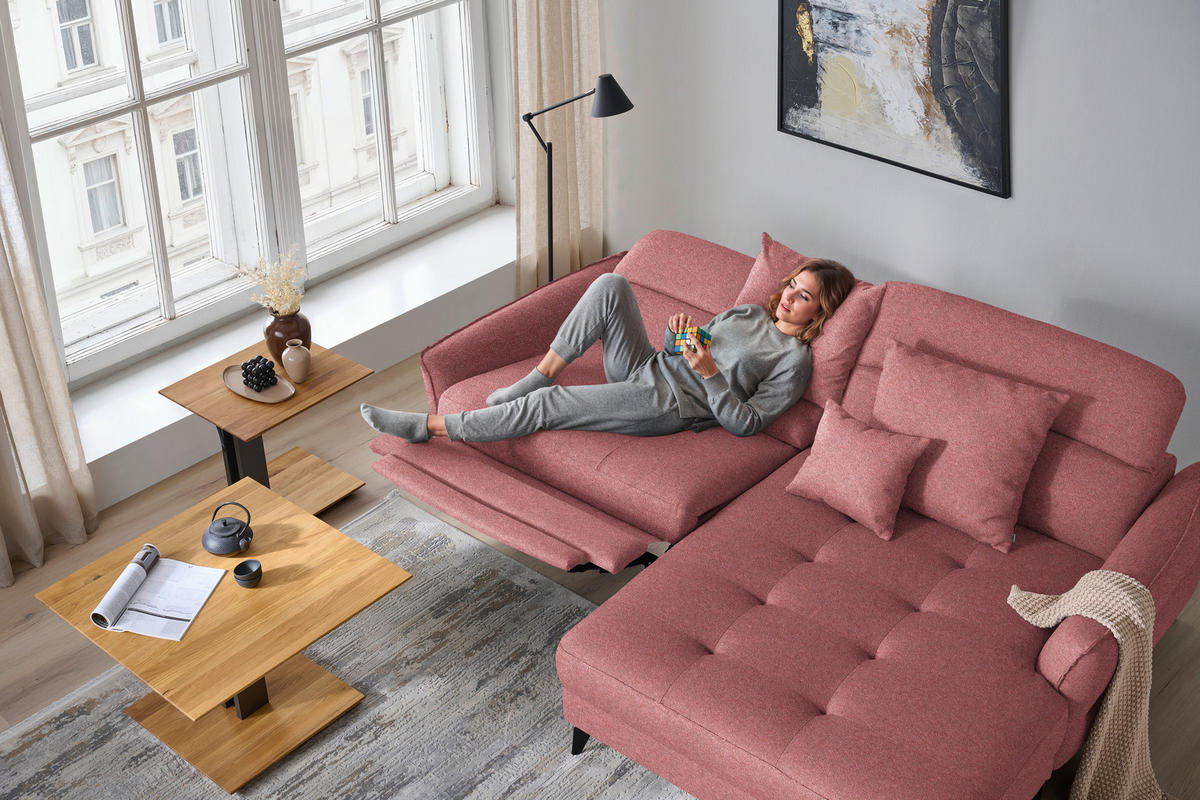 ECKSOFA MANTA in Flachgewebe Koralle  246/175 cm  - Koralle/Schwarz, Design, Textil/Metall (246/175cm) - Celina