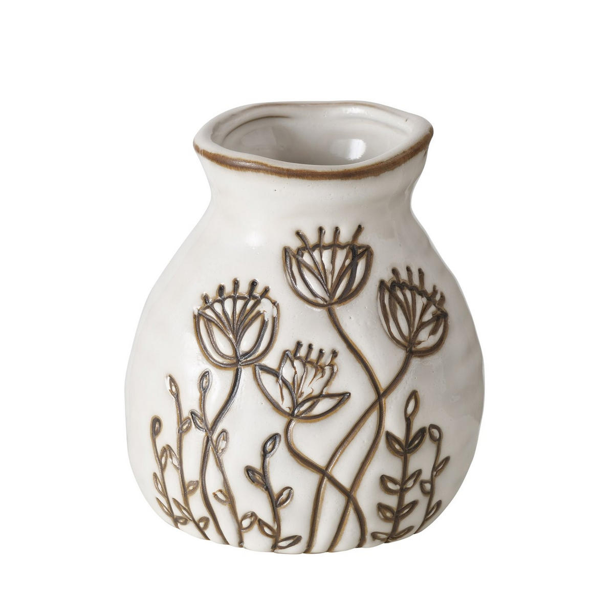 VASE  - Weiß, Natur, Keramik (8/9cm)