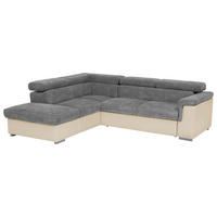 ECKSOFA Anthrazit, Braun Lederlook, Flachgewebe  - Anthrazit/Braun, Basics, Holz/Textil (217/252cm) - MID.YOU