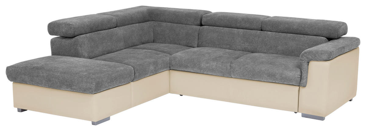 ECKSOFA Anthrazit, Braun Lederlook, Flachgewebe  - Anthrazit/Braun, Basics, Holz/Textil (217/252cm) - MID.YOU