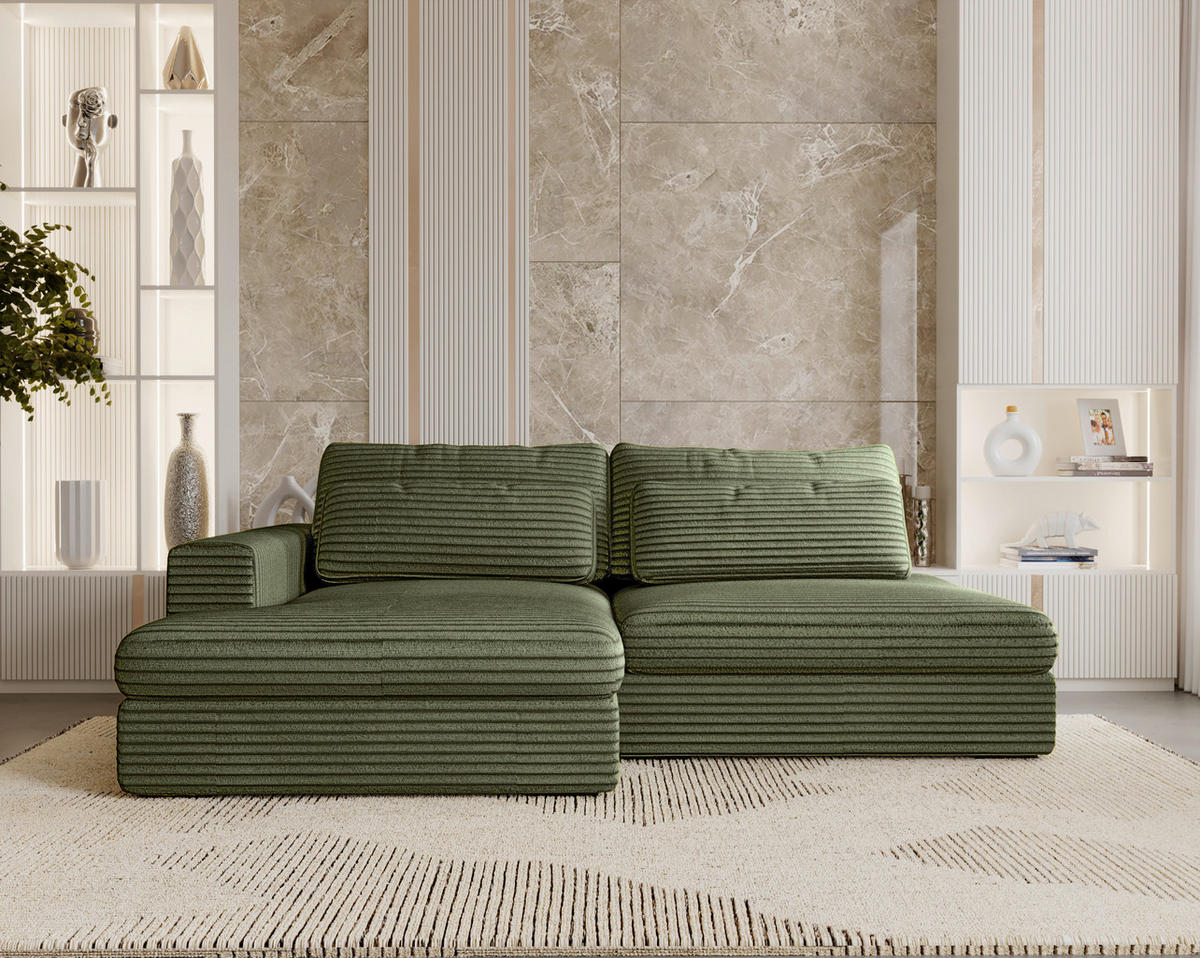 ECKSOFA Cord Grün  - Schwarz/Grün, Design, Kunststoff/Textil (158/223cm) - Lomoco