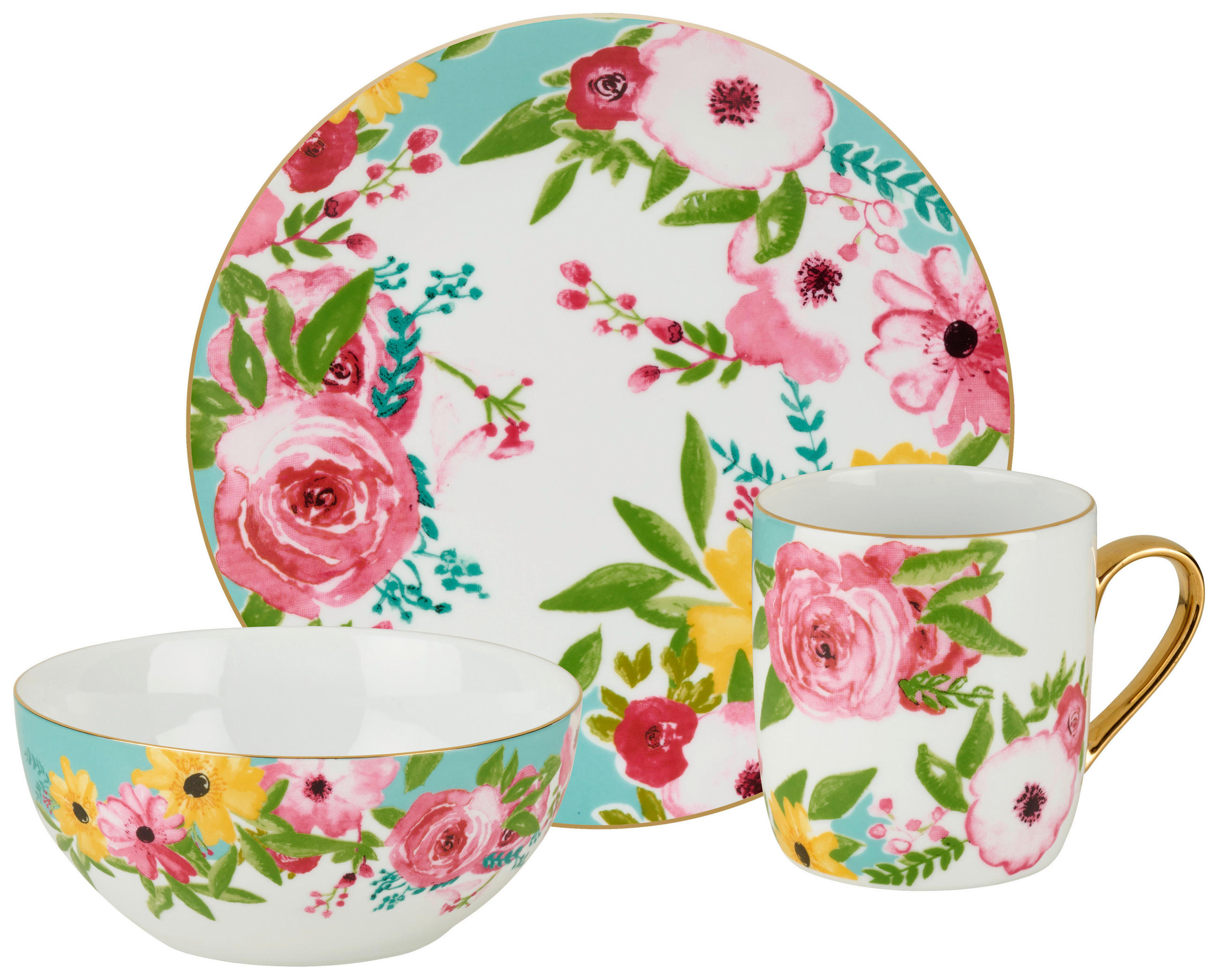 FRÜHSTÜCKSSERVICE JOLIE  - Türkis/Weiss, Trend, Keramik - Landscape