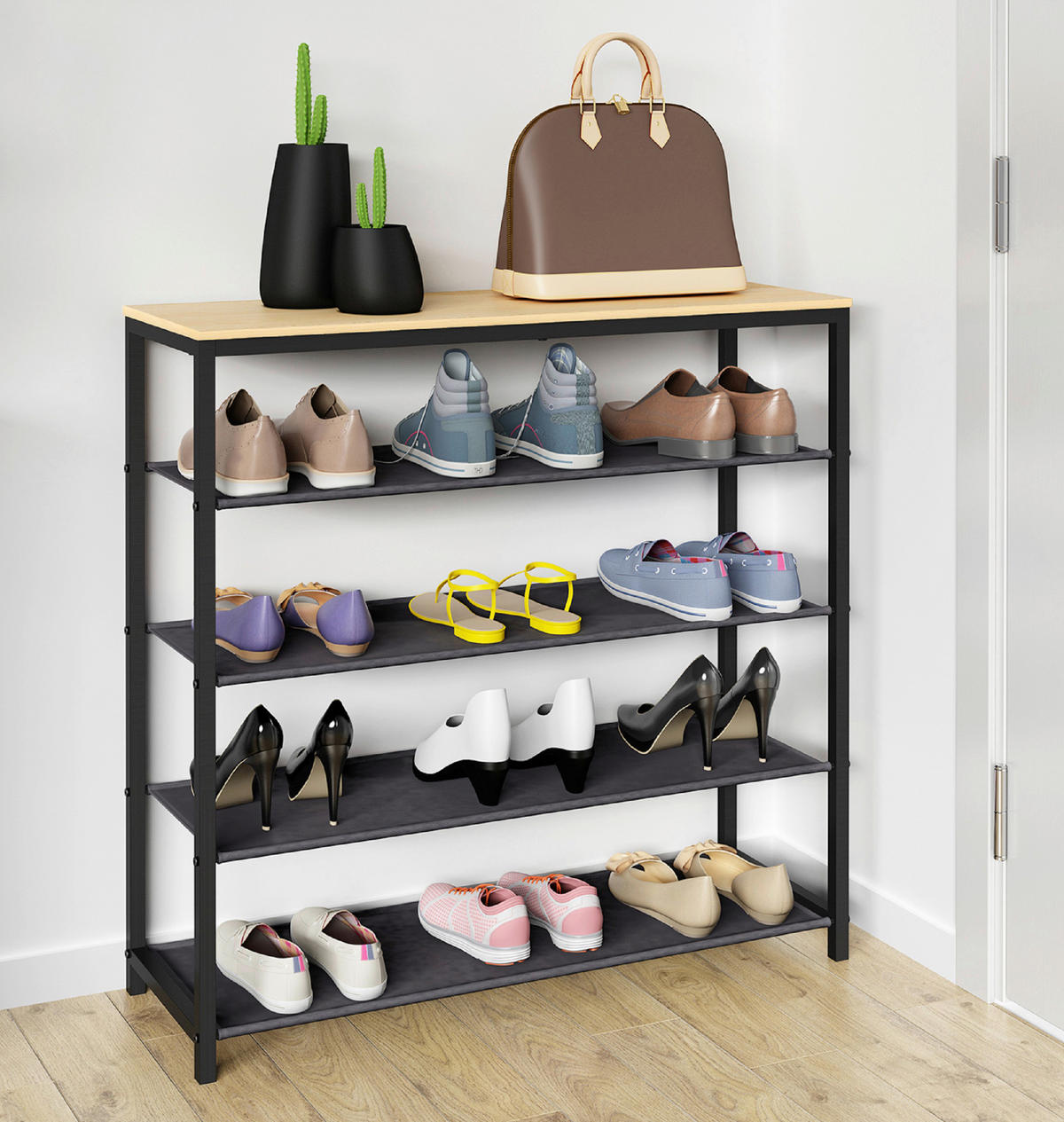 SCHUHREGAL 90/87/30 cm  - Honigeiche/Schwarz, Design, Holzwerkstoff/Metall (90/87/30cm) - MID.YOU