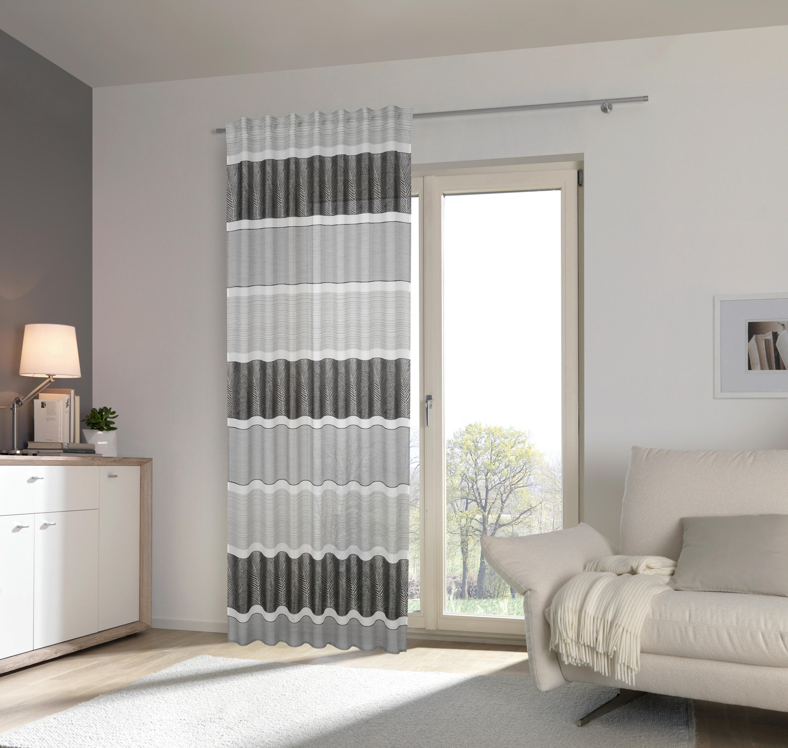 GARDINLÄNGD halvtransparent - grå, Klassisk, textil (140/245cm) - Esposa