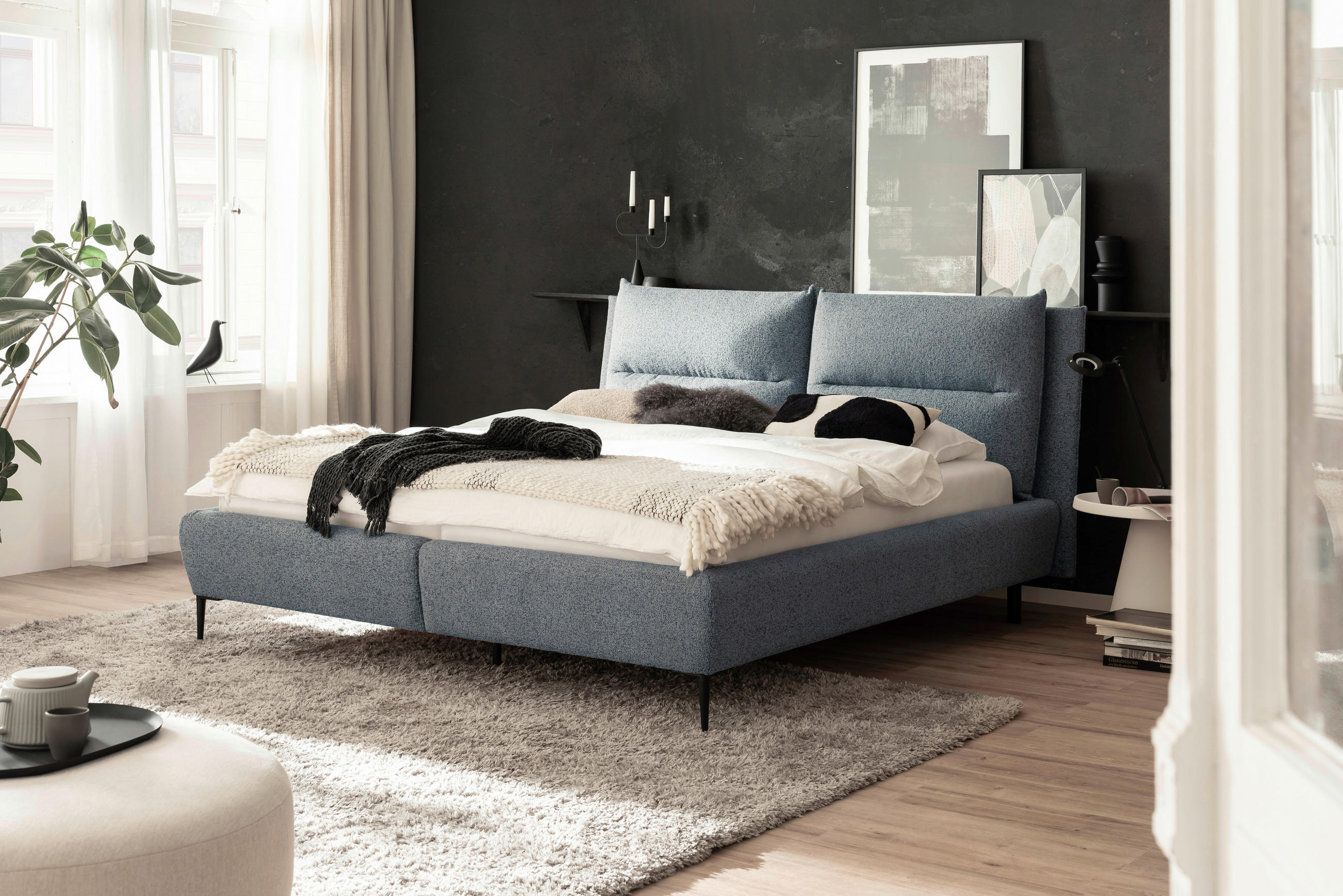 PAT TAPIțAT 180/200 cm  in petrol  - petrol/negru, Modern, metal/textil (180/200cm) - MID.YOU