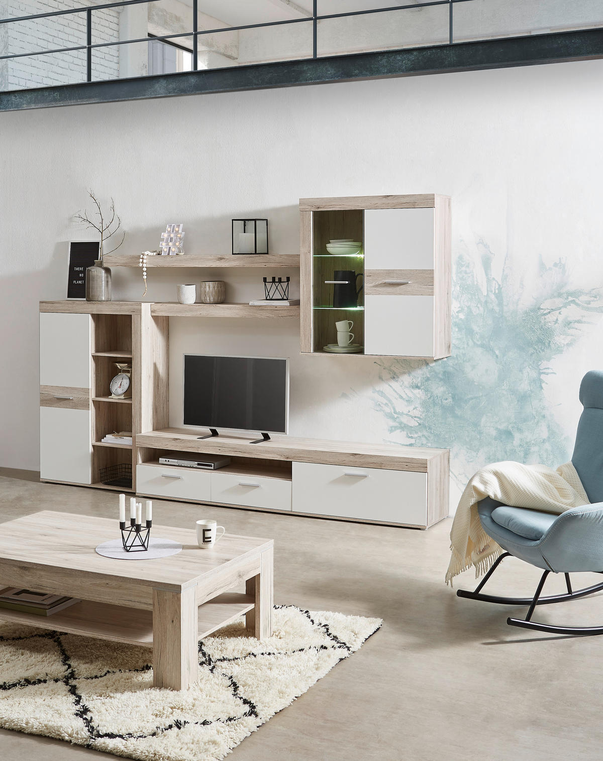WOHNWAND  in Weiß, Eichefarben  300/200,9/41 cm  - Eichefarben/Alufarben, Design, Glas/Holzwerkstoff (300/200,9/41cm) - Carryhome