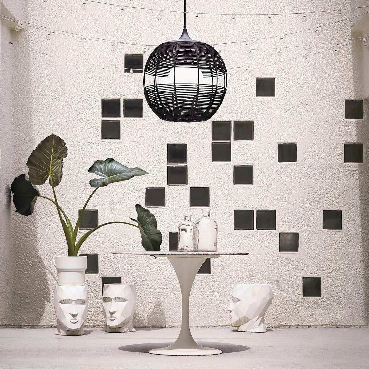 HÄNGELEUCHTE Maddox  75,6/61/61 cm  - Schwarz, Natur, Glas/Textil (75,6/61/61cm) - Elstead Lighting