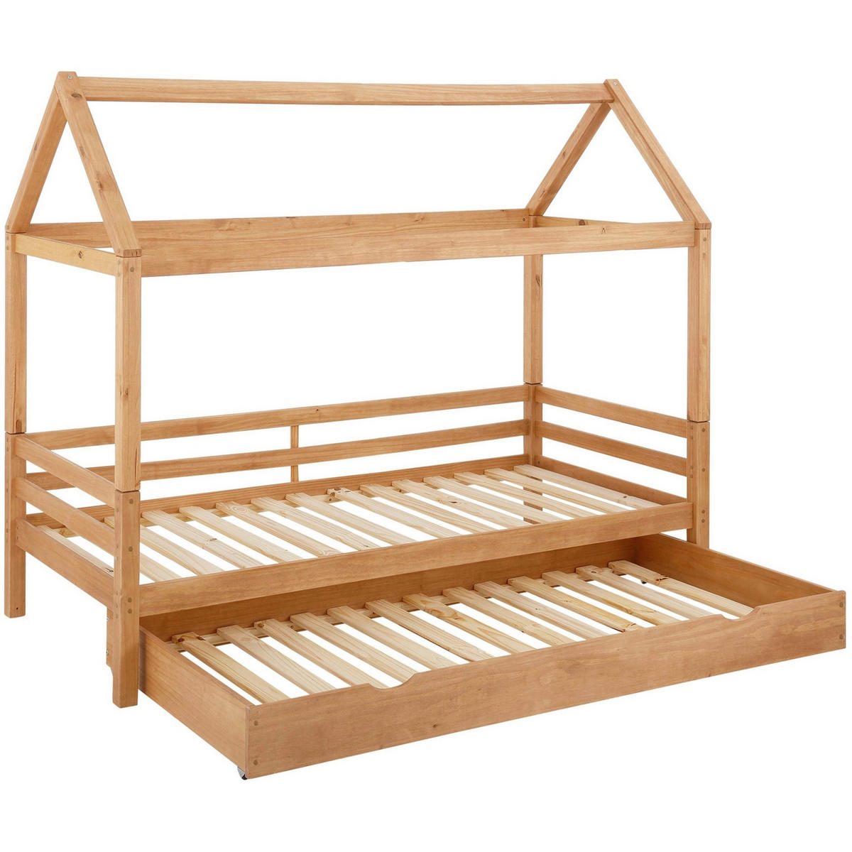 HAUSBETT 90/200 cm,  in Naturfarben, Bettschublade, Lattenrost für Zusatzbett, Lattenrost für Hauptbett  - Naturfarben, MODERN, Holz (90/200cm) - MID.YOU