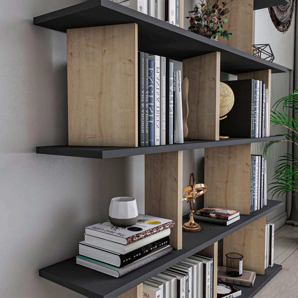 REGAL  130/137/25 cm Eichefarben, Schwarz  - Eichefarben/Schwarz, Design, Holzwerkstoff (130/137/25cm) - Livetastic