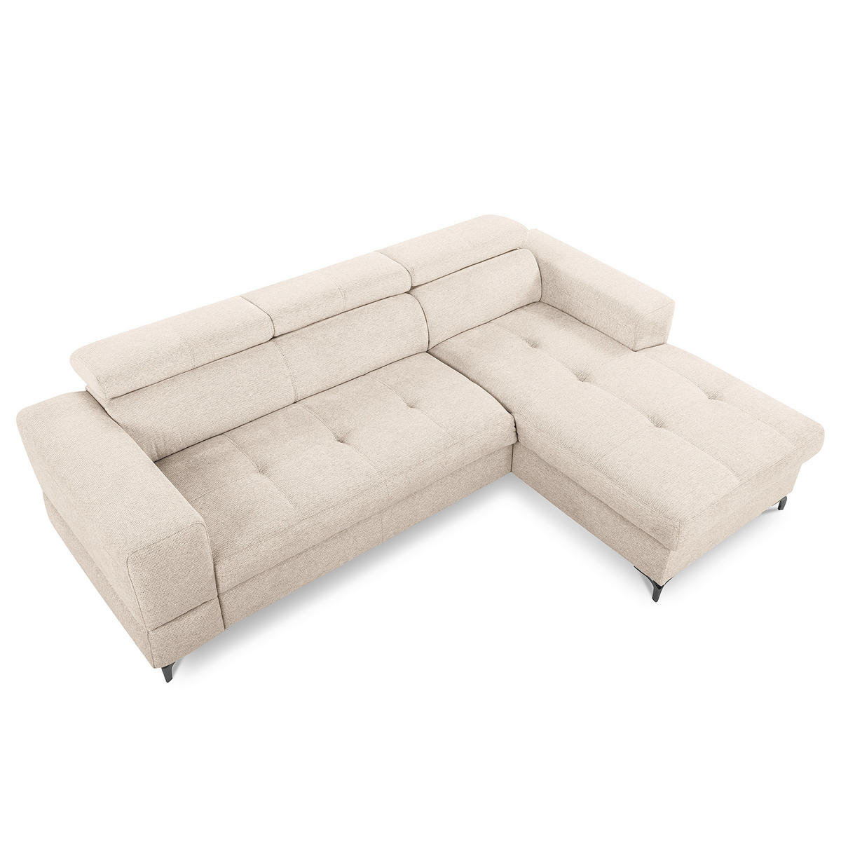 ECKSOFA TORINO Beige Chenille Bettkasten, Kopfteilverstellung  - Beige/Schwarzchrom, Design, Textil/Metall (247/173cm) - Livetastic