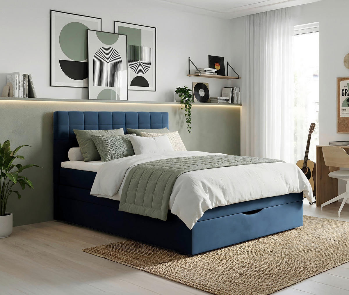 BOXSPRINGBETT 140/200 cm,  in Dunkelblau  - Schwarz/Dunkelblau, Design, Kunststoff/Textil (140/200cm) - Welnova