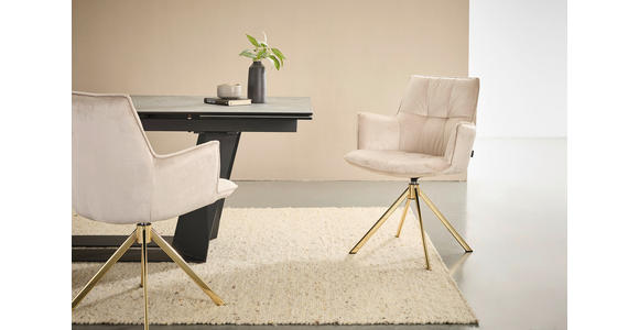 ARMLEHNSTUHL  Stoffauswahl, Sitzfläche 360° drehbar, automatische Rückholfunktion Samt  Goldfarben, Beige  - Beige/Goldfarben, Design, Textil/Metall (59/89.5/63cm) - Novel