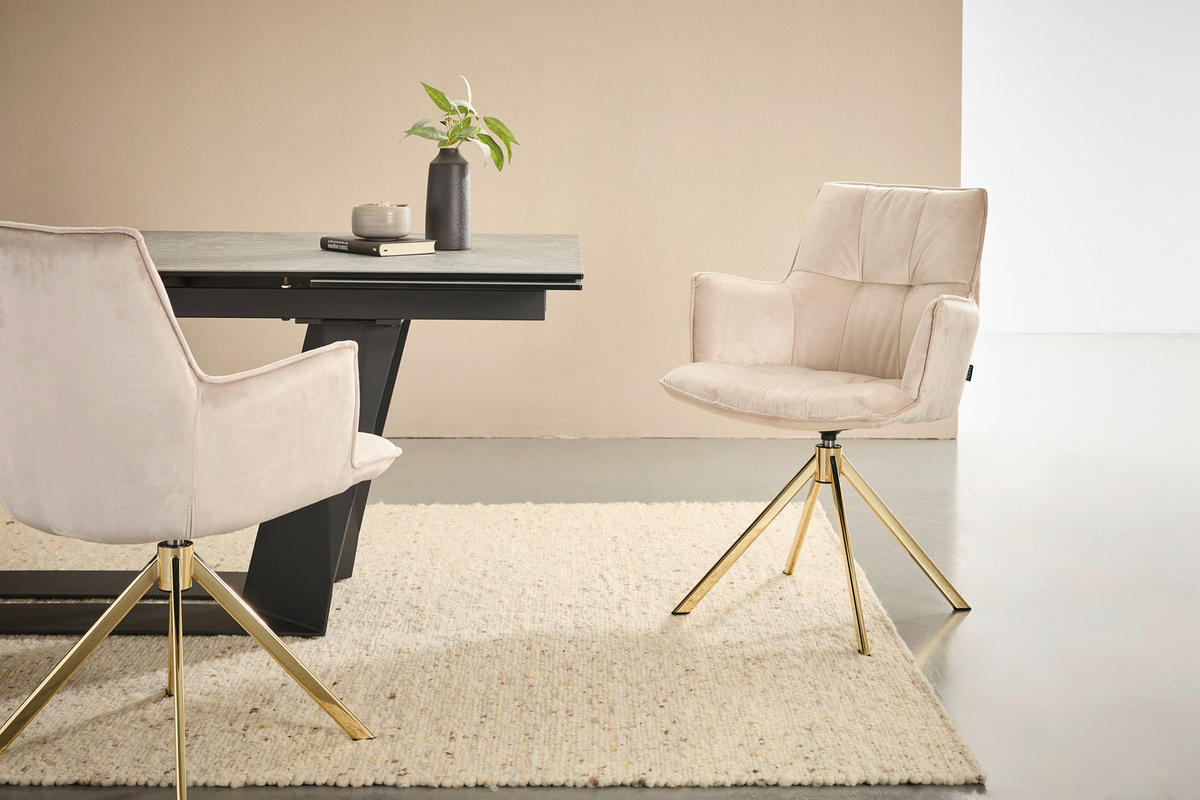 ARMLEHNSTUHL  in Edelstahl Samt  - Beige/Goldfarben, Design, Textil/Metall (59/89.5/63cm) - Novel