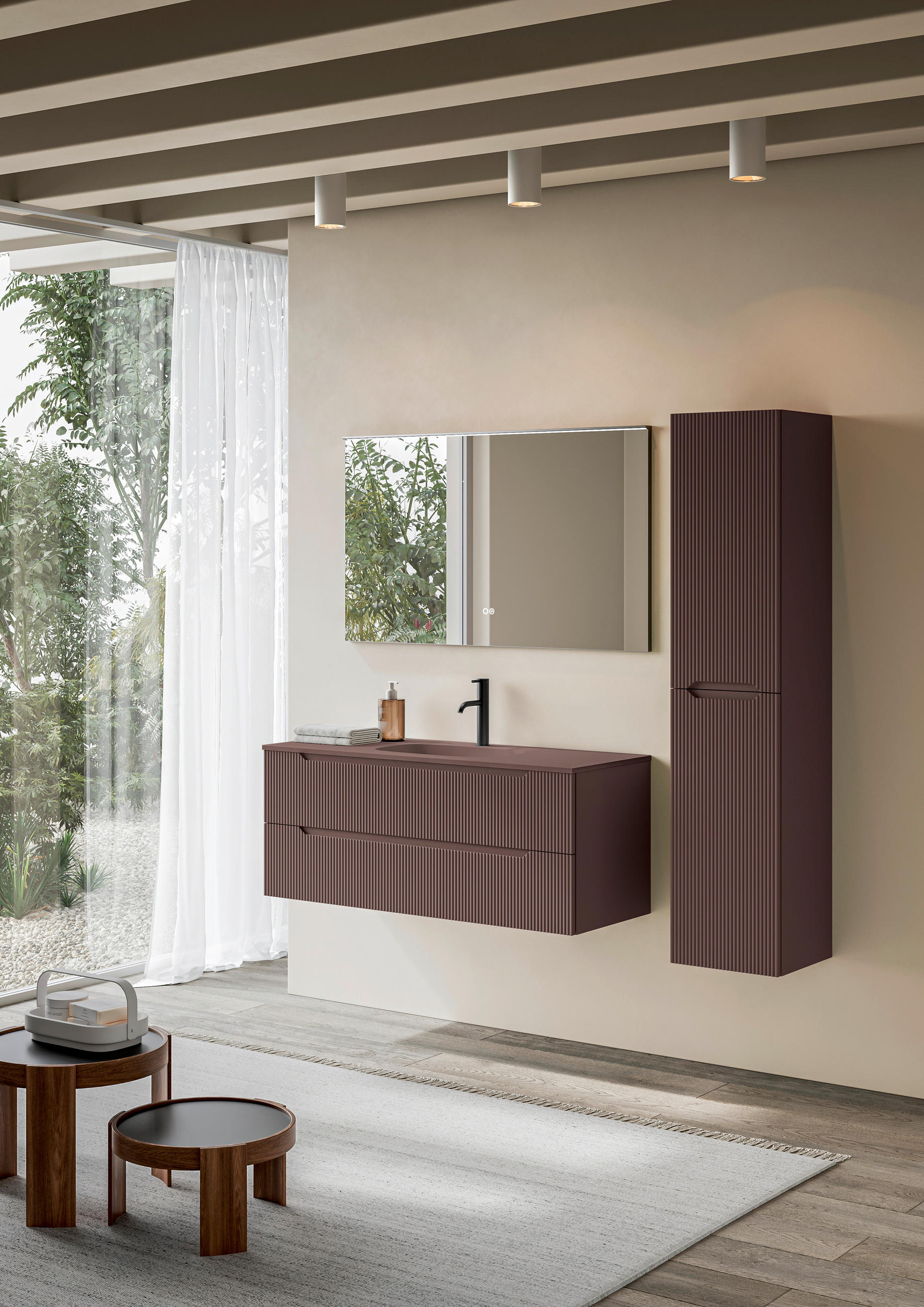 BADEZIMMER 3-teilig  in 120 cm  - Weinrot/Weiß, KONVENTIONELL, Holzwerkstoff/Stein (120cm) - Belluti