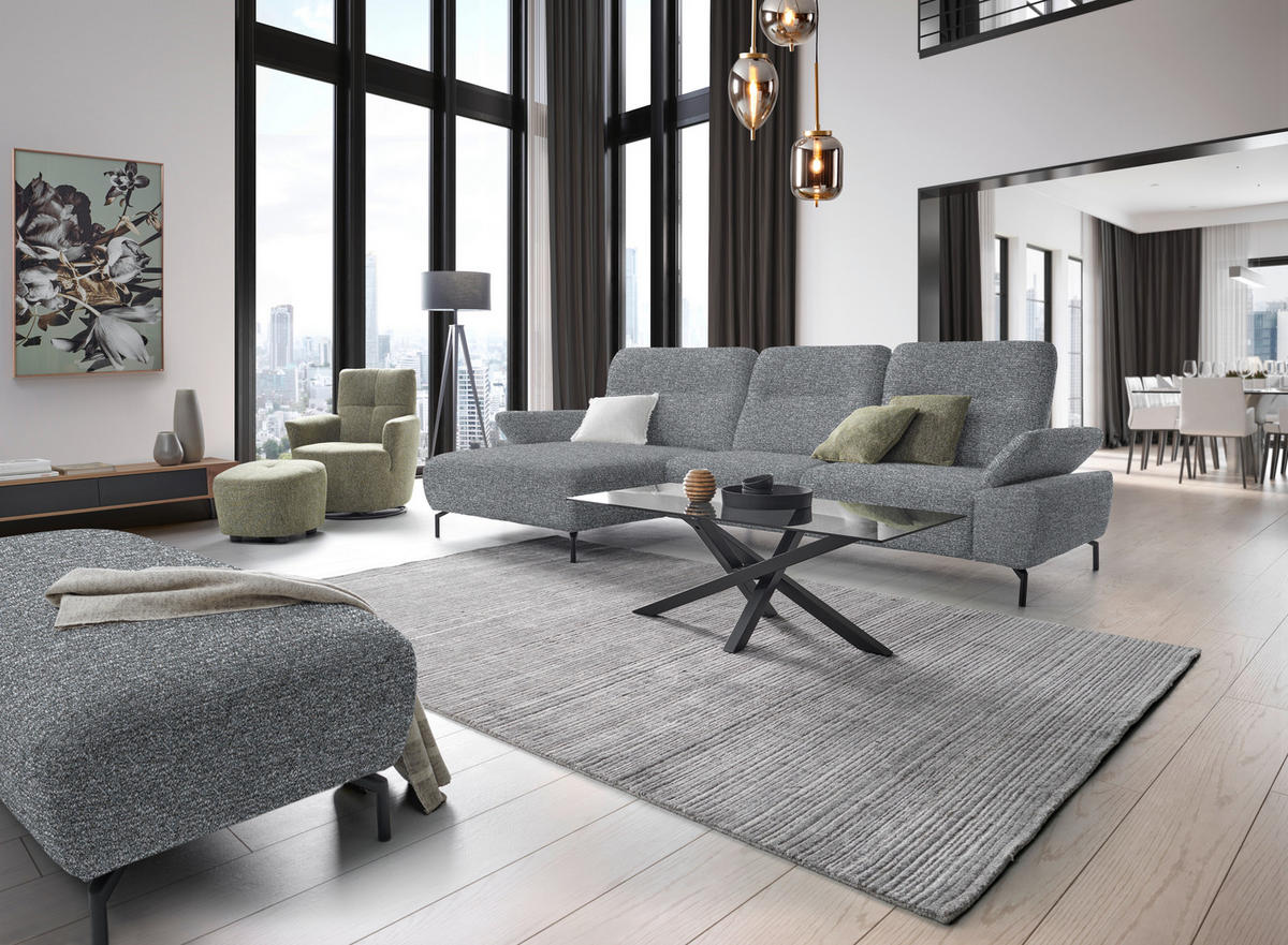 ECKSOFA in Chenille, Flachgewebe Blaugrau  - Blaugrau/Schwarz, Design, Textil/Metall (165/318cm) - Xora