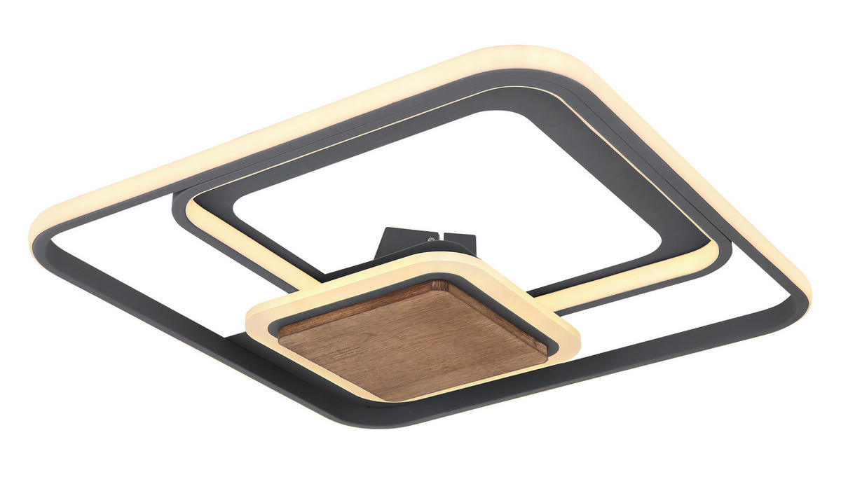 LED MENNYEZETI LÁMPA - grafitszürke/sötétbarna, Design, műanyag/fa (50/50/8cm) - Globo