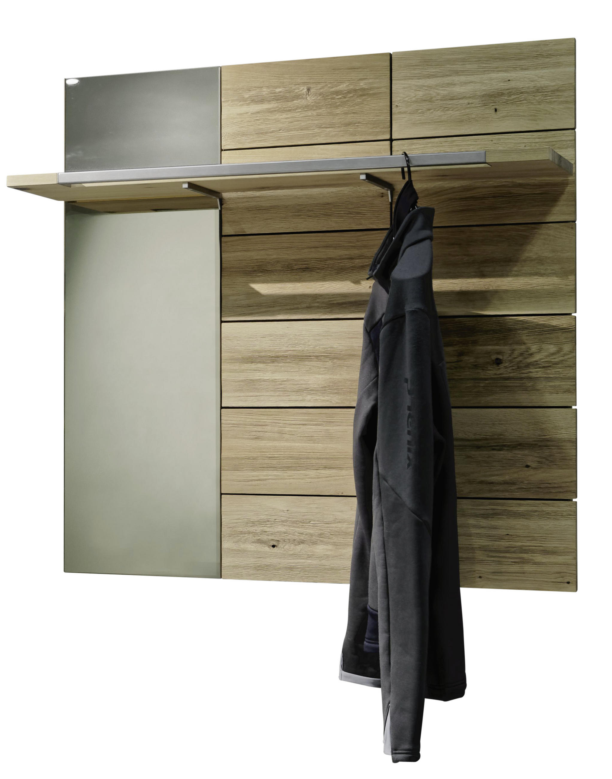 GARDEROBENPANEEL Wildeiche furniert, massiv, mehrschichtige Massivholzplatte (Tischlerplatte) Eichefarben - Eichefarben, Natur, Glas/Holz (95,6/95,6/32,5cm) - Voglauer