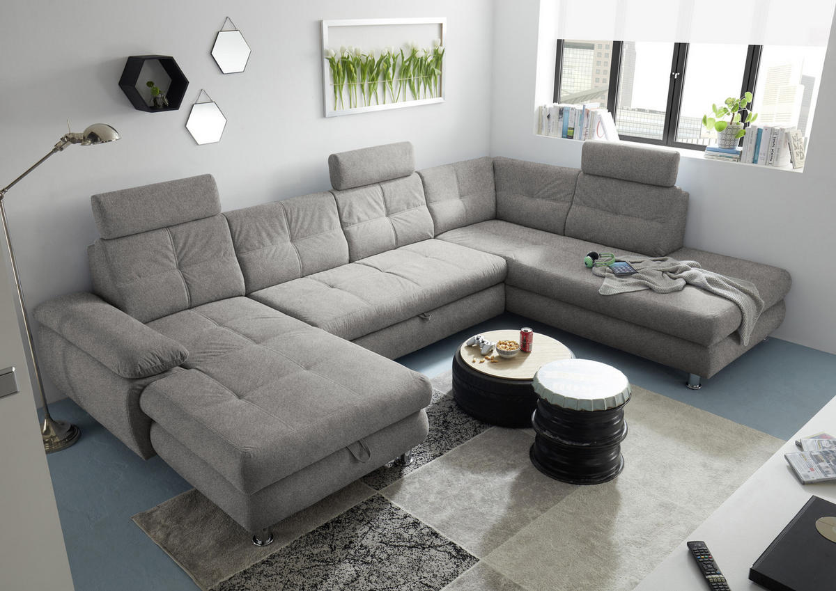 WOHNLANDSCHAFT in Webstoff Silberfarben  - Silberfarben, Modern, Kunststoff/Textil (177/349/233cm) - MID.YOU