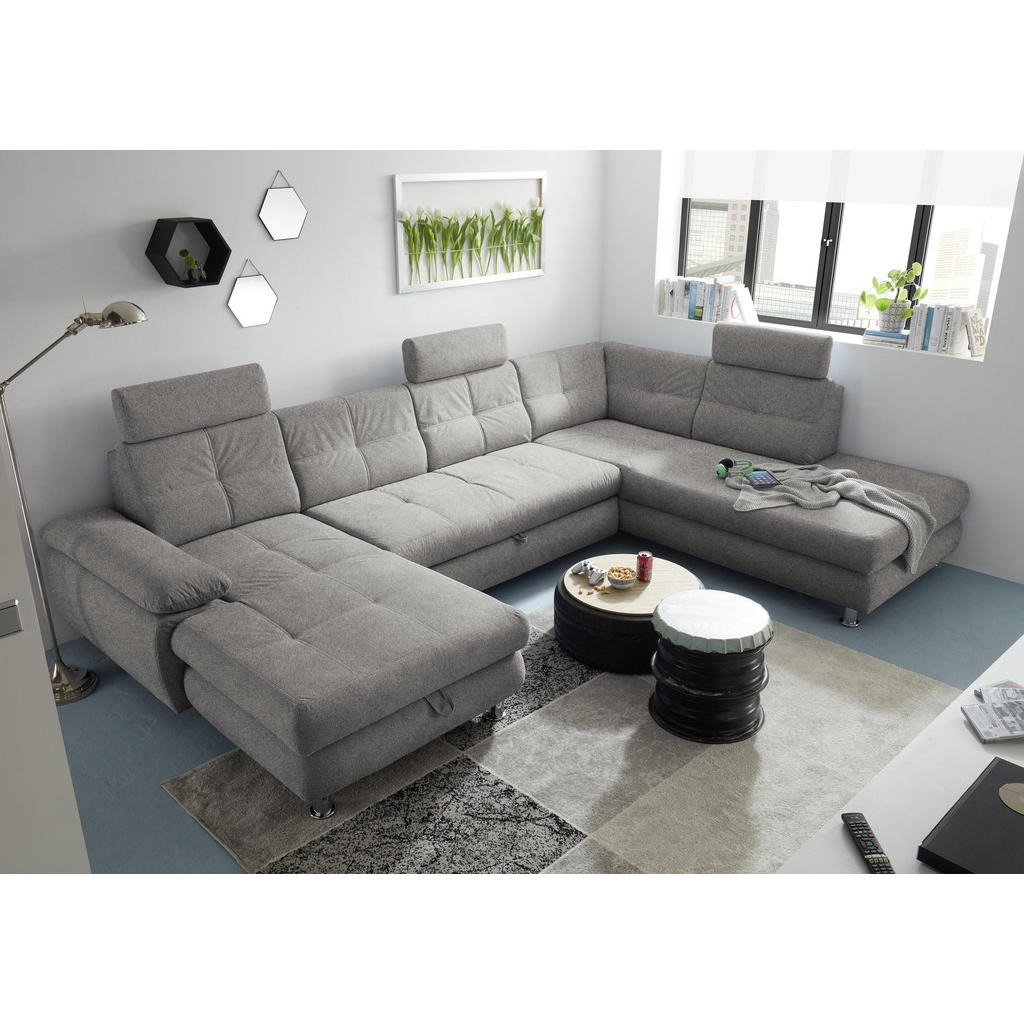 Thumbnail - Mid.you Wohnlandschaft, Silber, Textil, Ottomane rechts, U-Form, 349x233 cm, Made in EU, Wohnzimmer, Sofas & Couches, Wo...