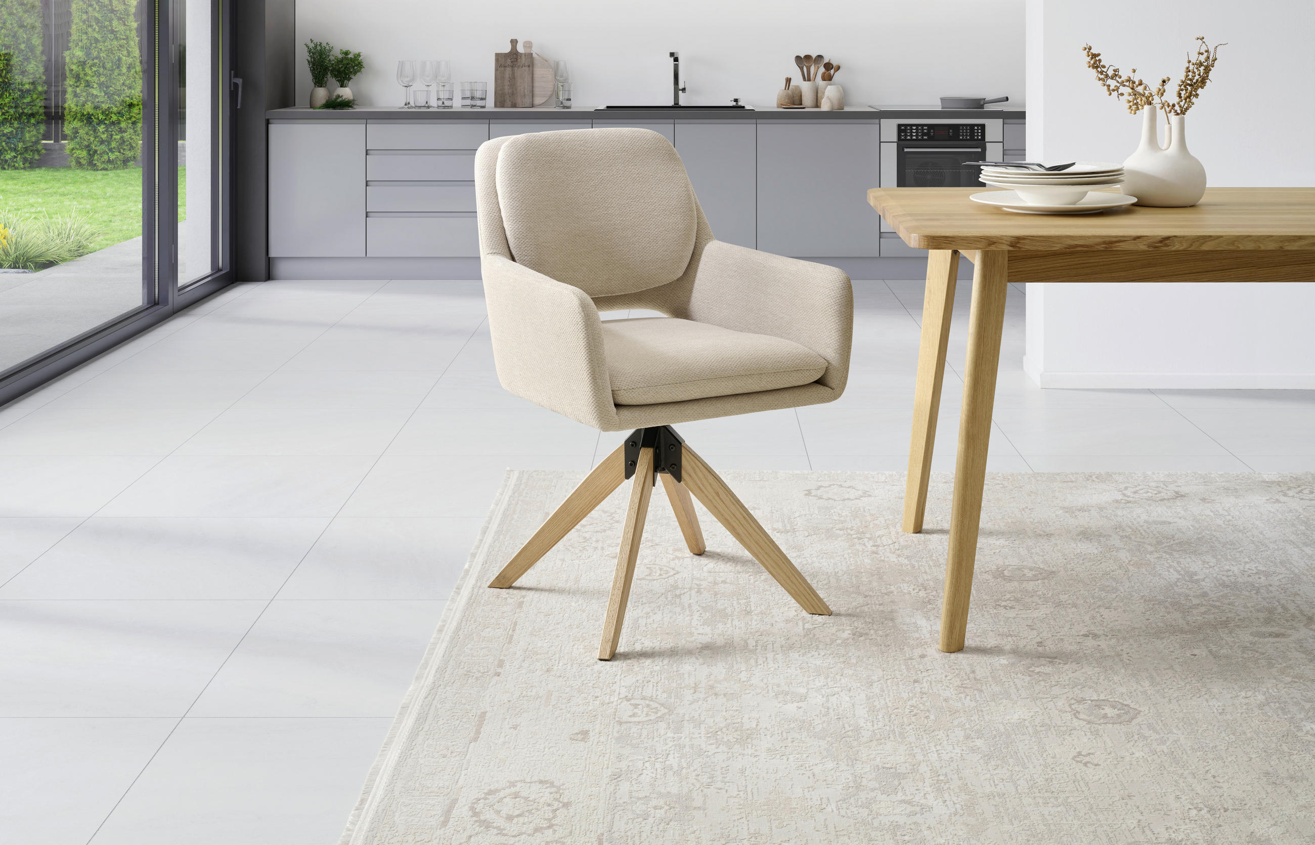 ARMLEHNSTUHL  in Eisen Webstoff  - Beige/Naturfarben, KONVENTIONELL, Holz/Textil (59/89/65cm) - Livetastic