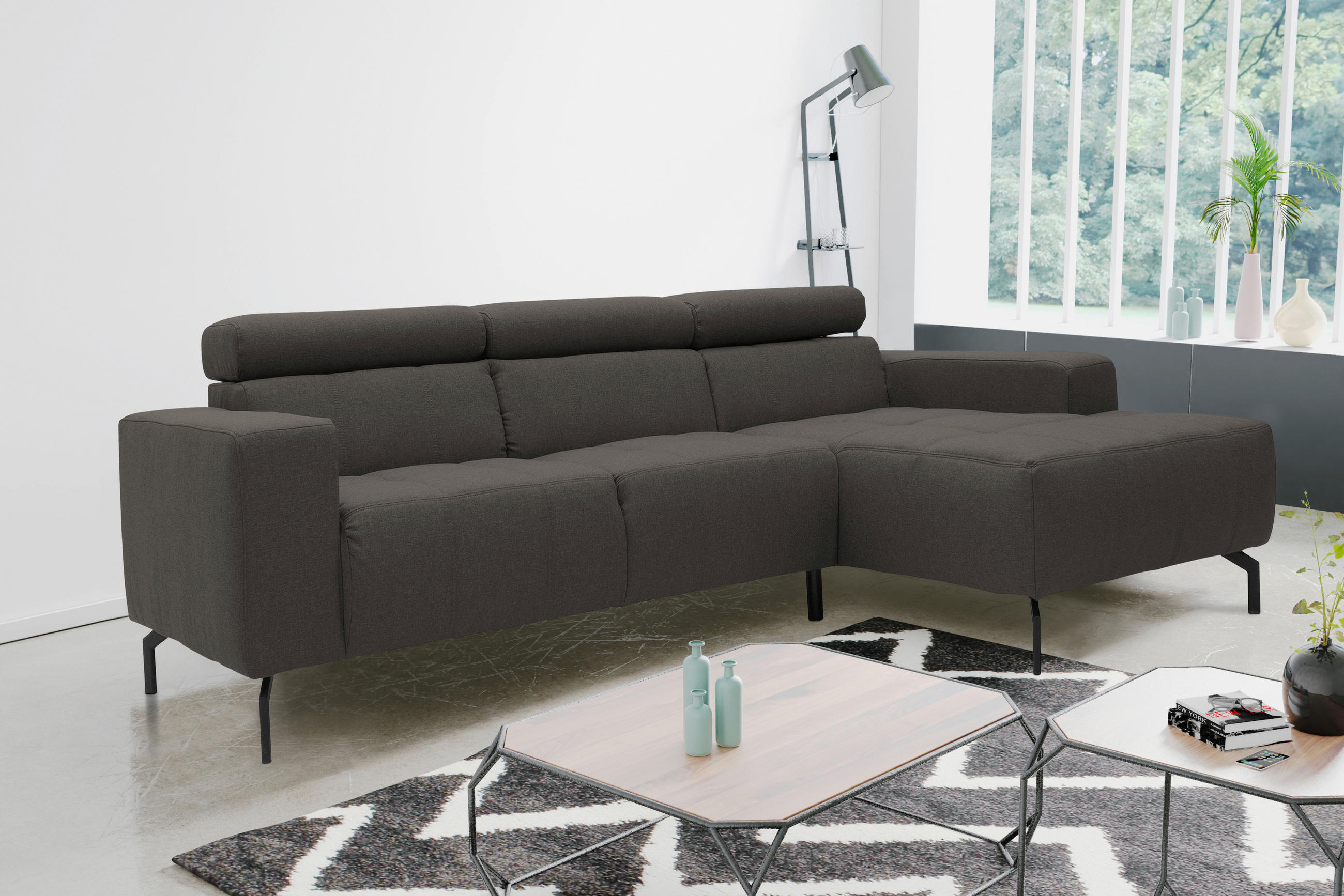 ECKSOFA Braun, Schwarz Webstoff - Schwarz/Braun, Design, Textil/Metall (292/175cm)