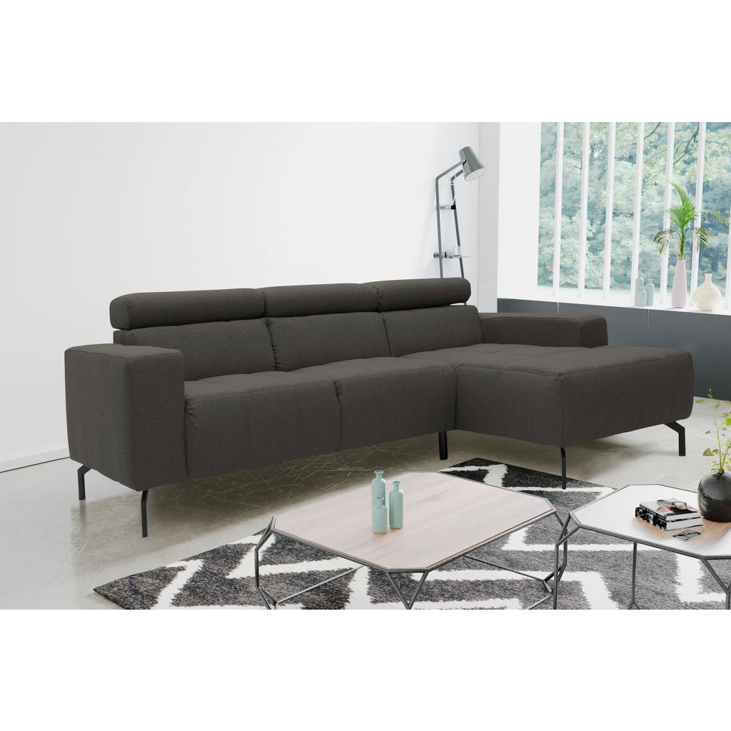 Thumbnail - Mid.you Ecksofa, Braun, Schwarz, Textil, Uni, 3-Sitzer, Ottomane rechts, L-Form, 292x175 cm, Made in EU, FSC Mix, Rücken...
