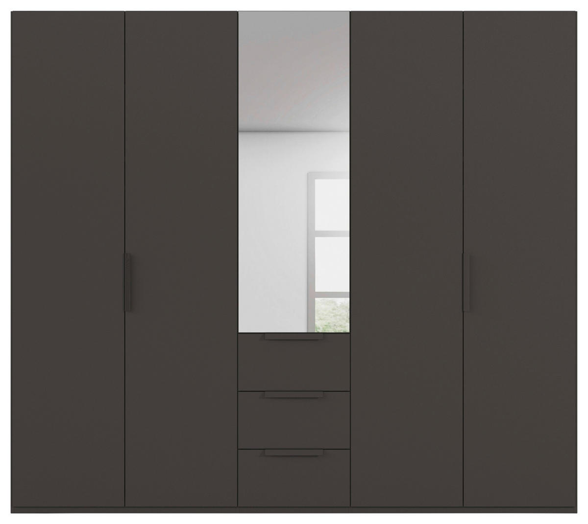 DREHTÜRENSCHRANK 251/223/61 cm,  in Graphitfarben, 5-türig  - Graphitfarben, Basics, Glas/Holzwerkstoff (251/223/61cm) - Novel