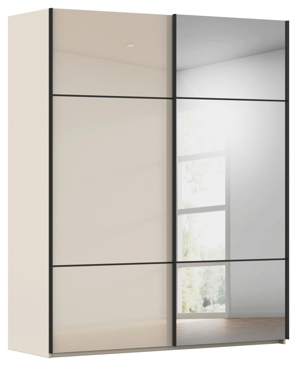 SCHWEBETÜRENSCHRANK in Champagner  - Champagner/Schwarz, Konventionell, Glas/Holzwerkstoff (201/223/68cm) - Novel
