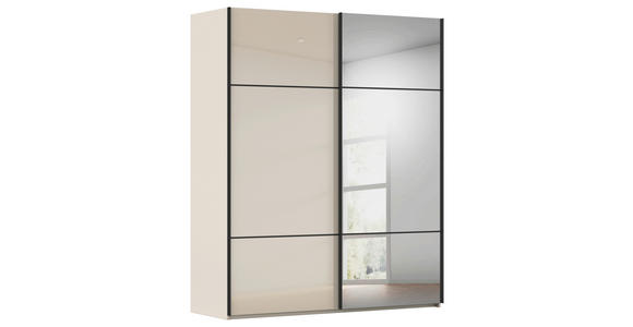 SCHWEBETÜRENSCHRANK 181/223/68 cm 2-türig Champagner - Champagner/Schwarz, KONVENTIONELL, Glas/Holzwerkstoff (181/223/68cm) - Novel