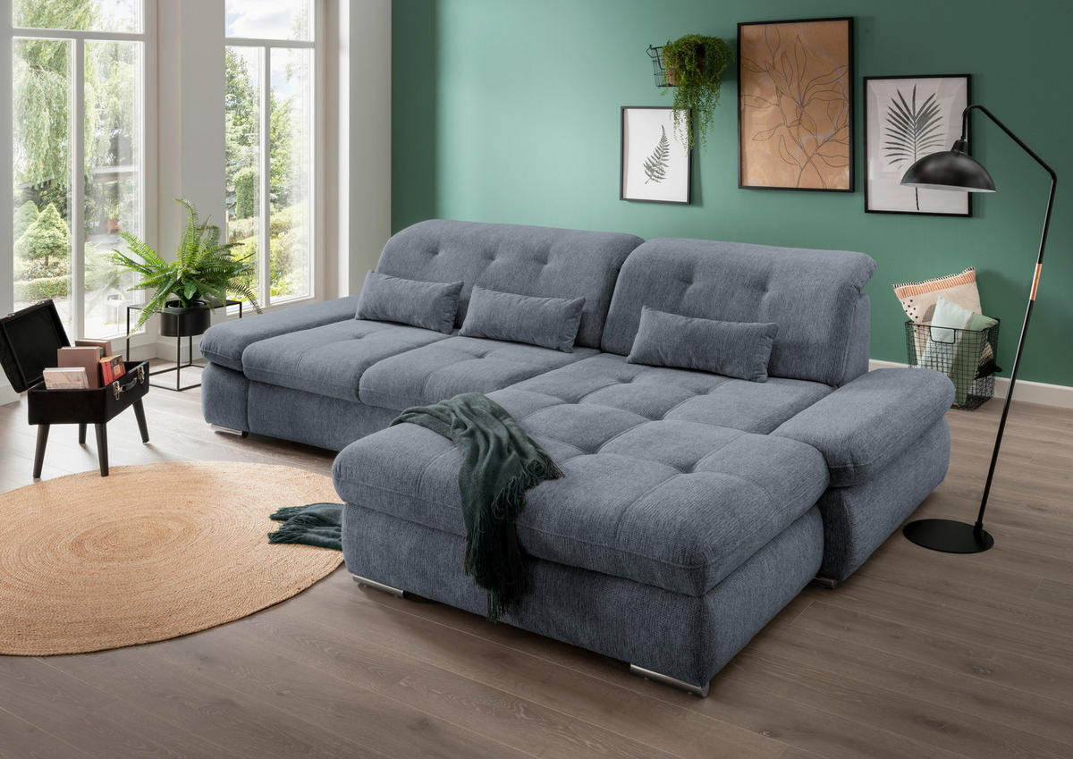 ECKSOFA in Chenille Hellblau  - Chromfarben/Hellblau, Design, Textil/Metall (300/196cm) - Livetastic