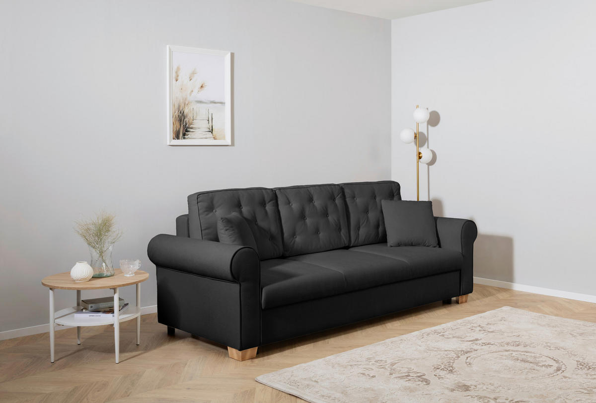 SCHLAFSOFA in Chenille Anthrazit  - Anthrazit/Buchefarben, Design, Holz/Textil (240/94/98cm) - MID.YOU