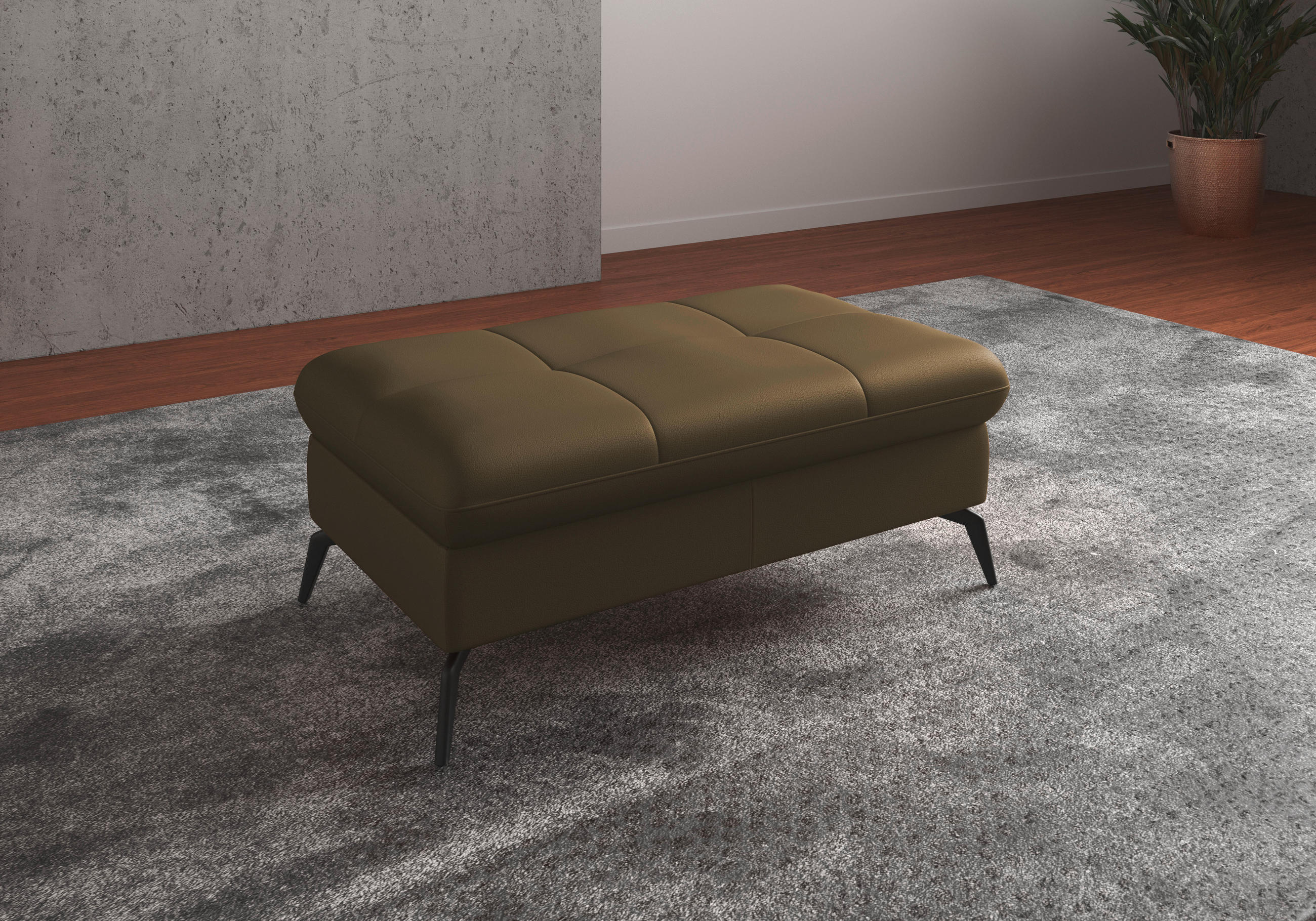 HOCKER in Leder Olivgrün - Schwarz/Olivgrün, Konventionell, Leder/Metall (102/47/69cm) - Sit & More