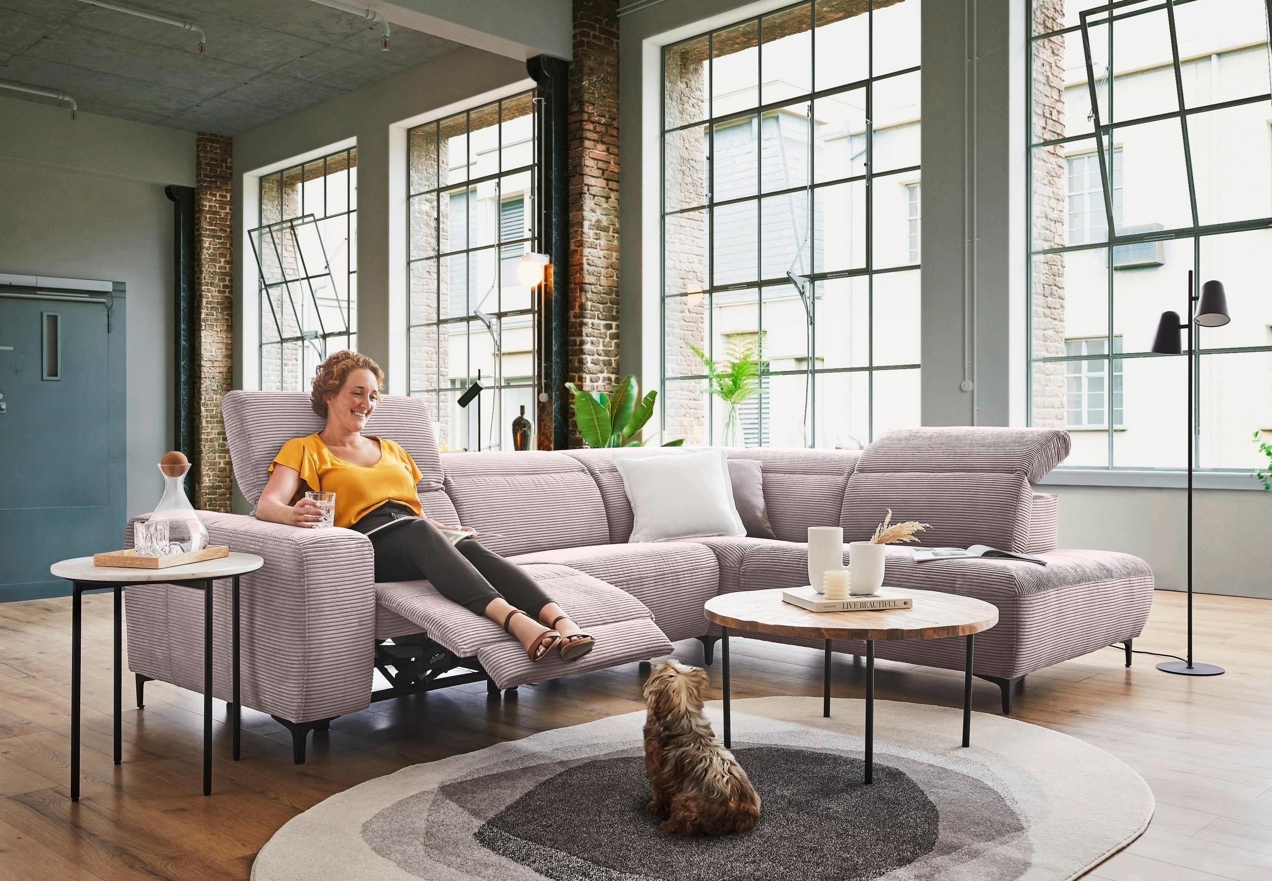 ECKSOFA Rosa Cord  - Schwarz/Rosa, Design, Textil (290/223cm) - Pure Home Lifestyle