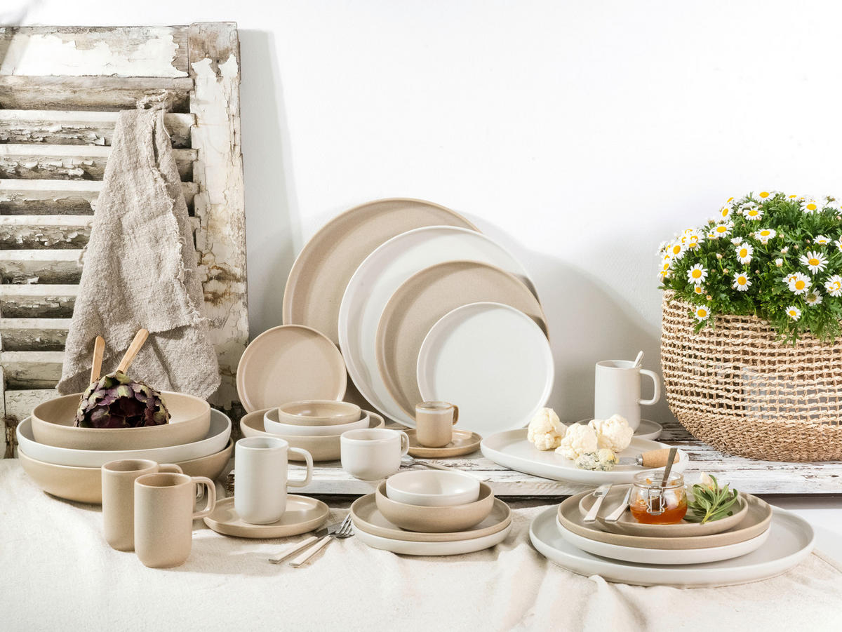 TAFELSERVICE Creme, Sandfarben Uno Toscana 12-teilig  - Sandfarben/Creme, Basics, Keramik - Creatable