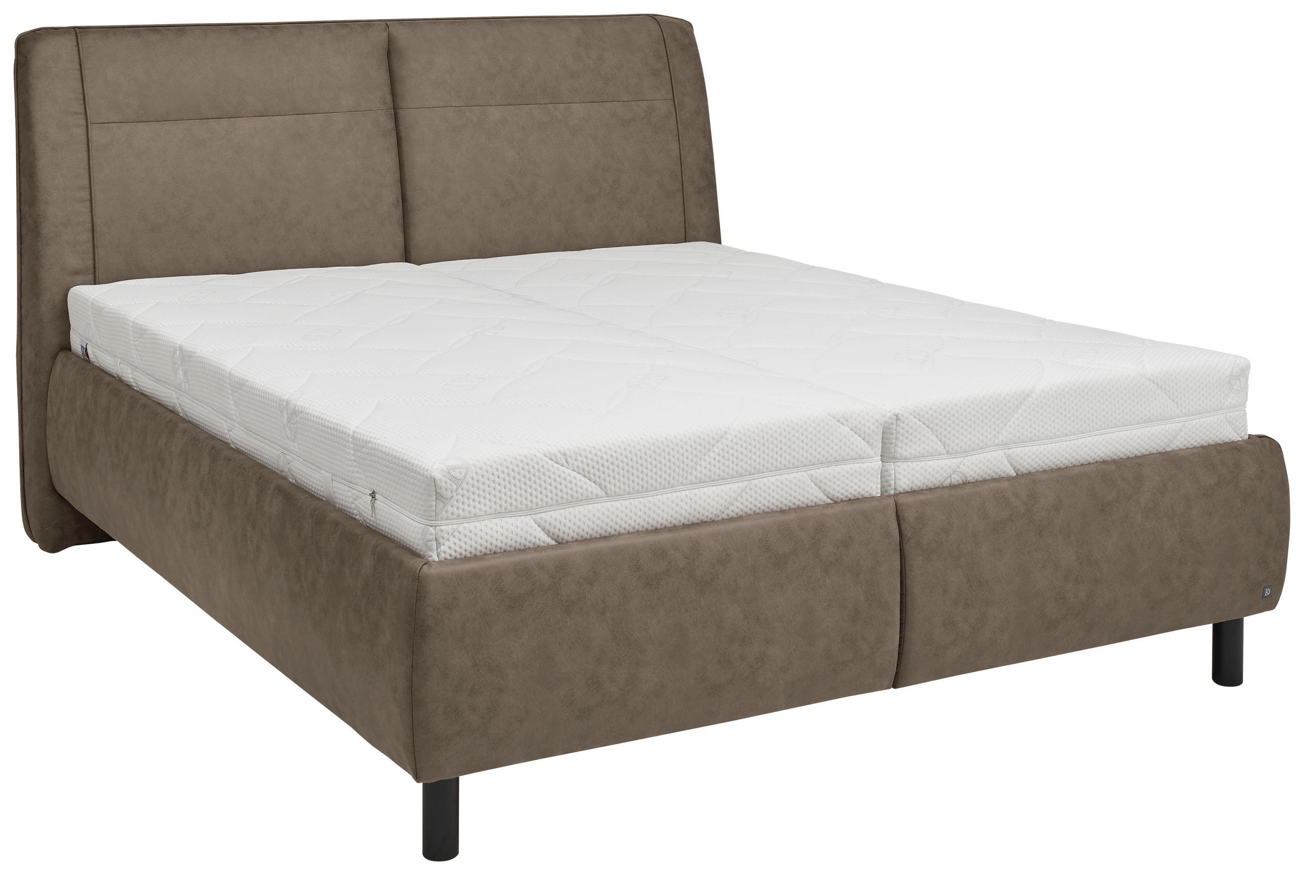 POLSTERBETT 180/200 cm,  in Graubraun, Matratze, gepolstertes Kopfteil, unterschiedliche Matratzenhärtegrade je Bettseite, H3 + H4 = fest + sehr fest  - Weiss/Graubraun, Konventionell, Holz/Holzwerkstoff (180/200cm) - Dieter Knoll
