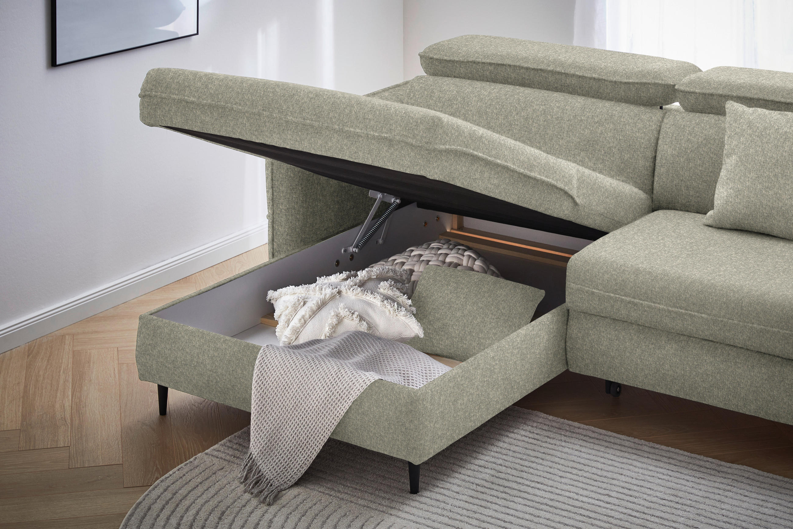 Thumbnail - Stylife Ecksofa, Taupe, Textil, Buche, Hartholz, 3-Sitzer, seitenverkehrt montierbar, L-Form, 232x185 cm, Stoffauswahl, ...