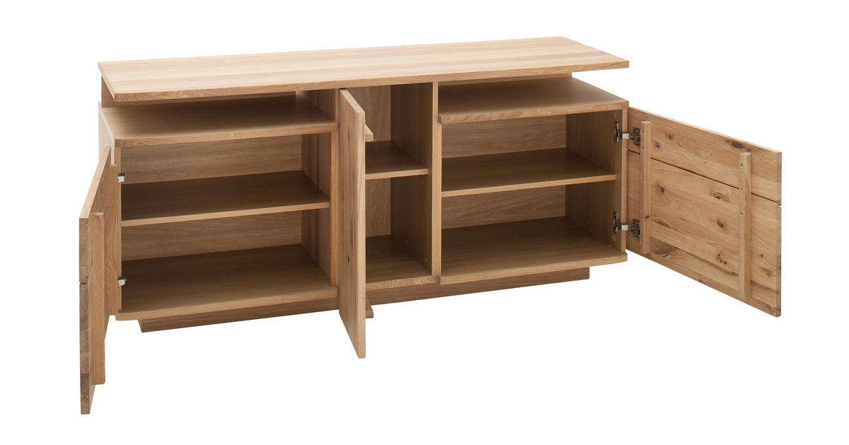 MEDIABÄNK i faner, delar i massivt trä kvistek ekfärgad  - nickelfärgad/svart, Design, metall/trämaterial (155/72/50cm) - Livetastic