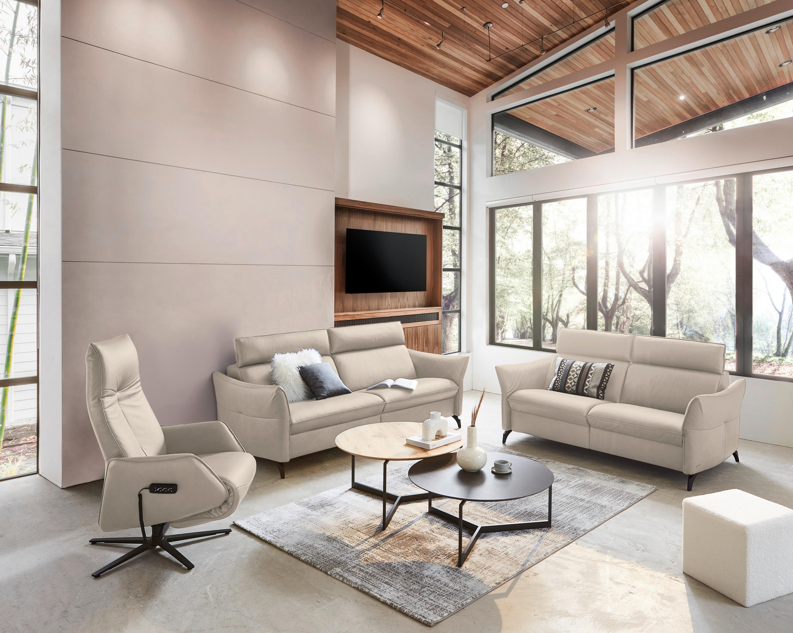 3-SITZER-SOFA in Echtleder Creme  - Anthrazit/Creme, Design, Leder/Metall (224/94/95cm) - Himolla
