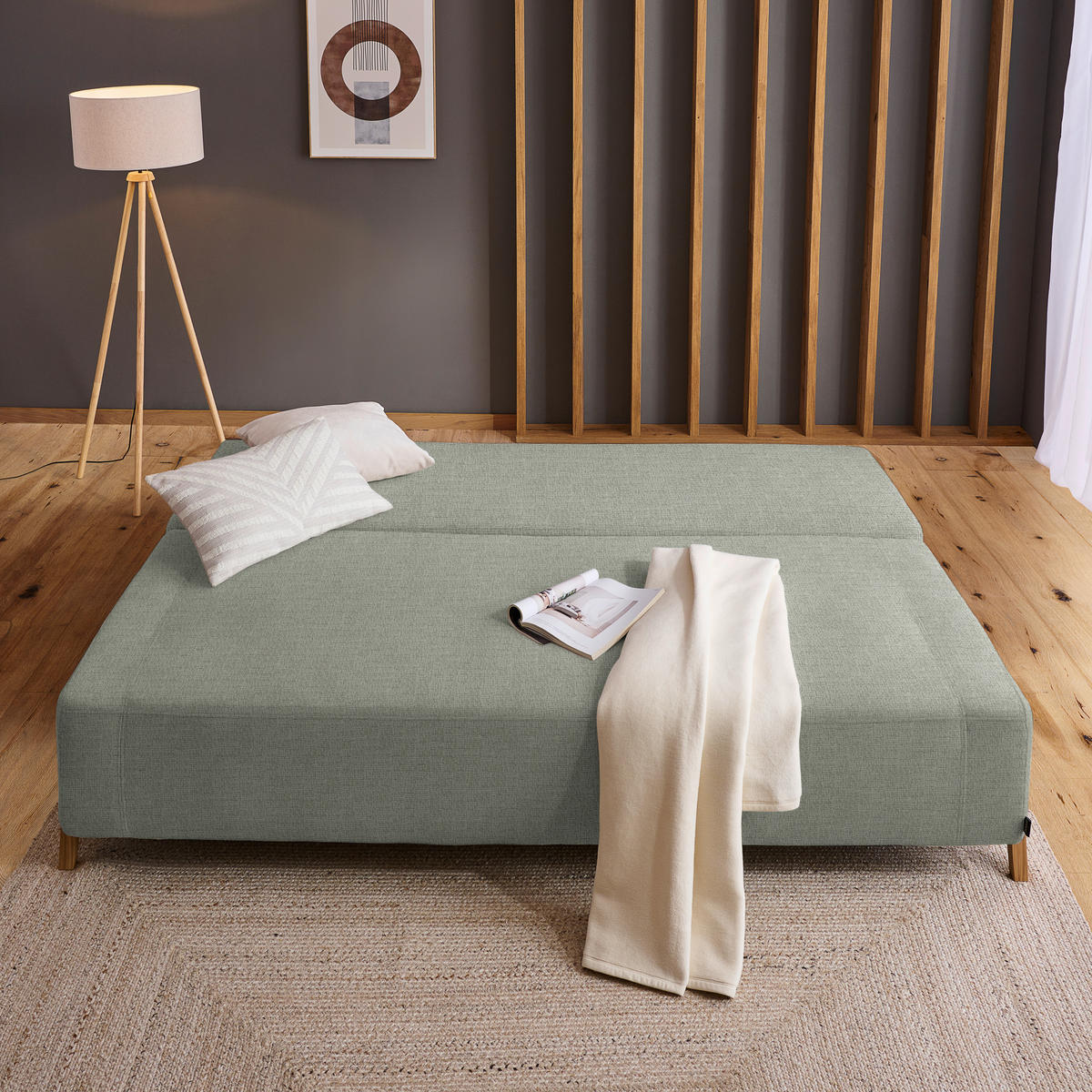 SCHLAFSOFA Chenille Greige  - Greige/Naturfarben, Design, Holz/Textil (211/88/102cm) - Niels Andersson