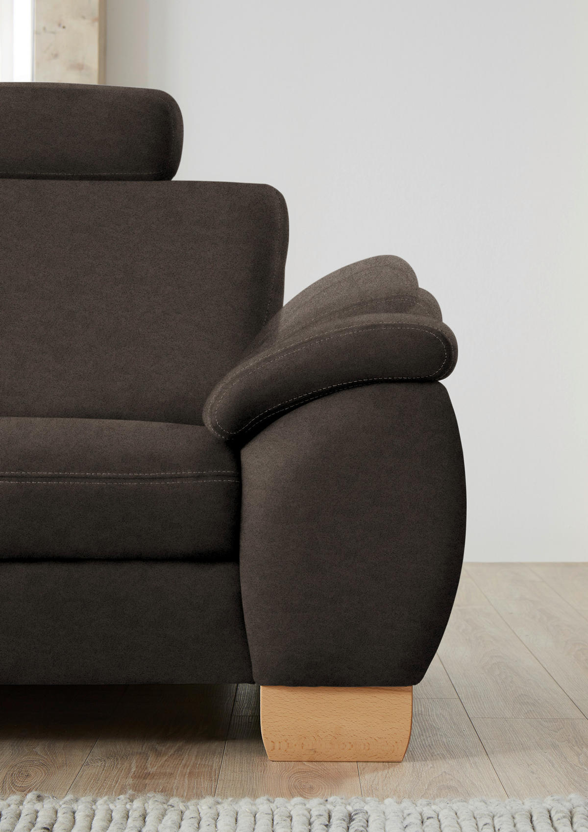 ECKSOFA in Mikrofaser Mokka  - Wildeiche/Beige, Konventionell, Holz/Textil (236/286cm) - Voleo