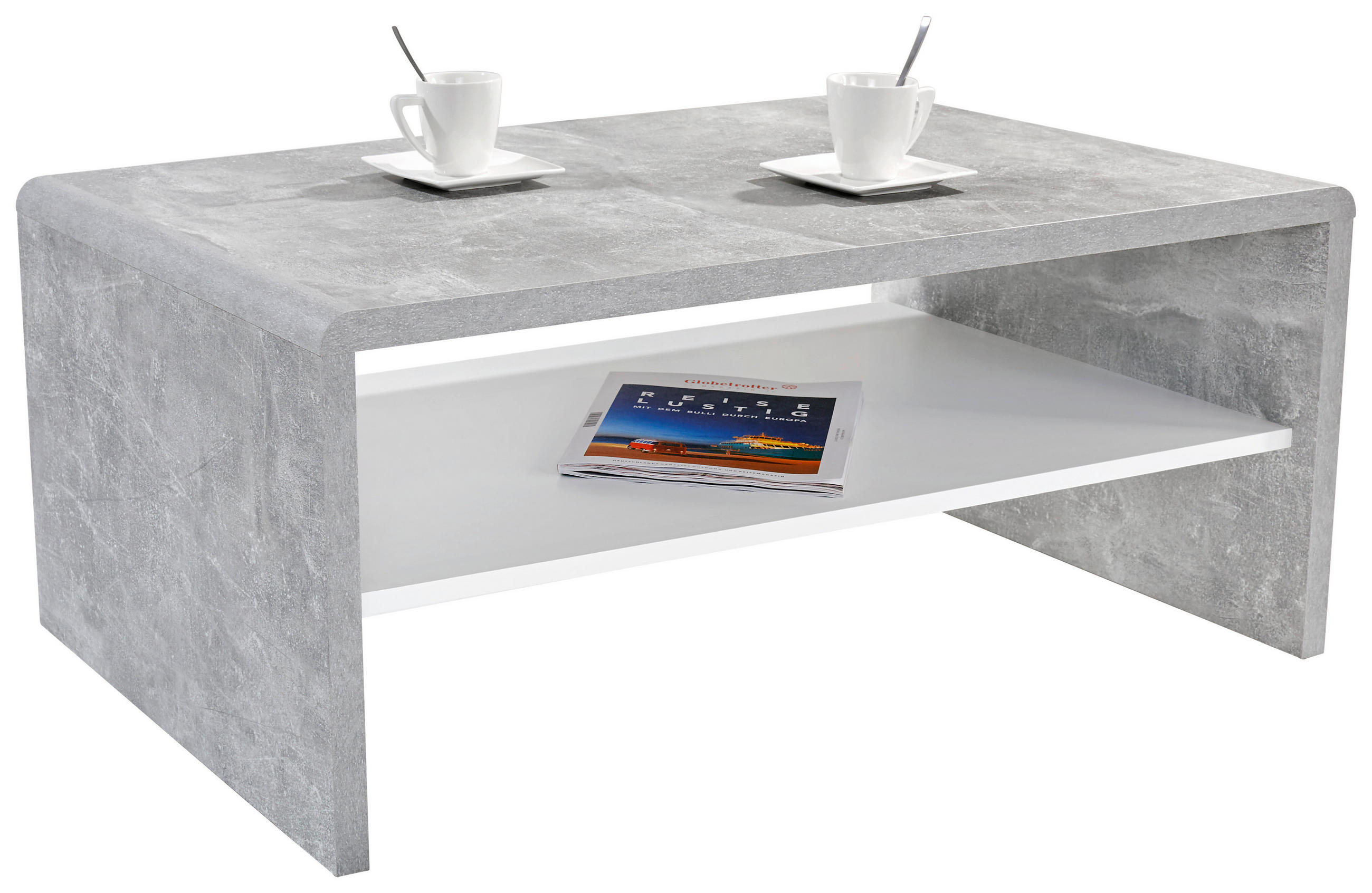 Couchtisch mit Ablagefach Cala Luna, Betonoptik/Weiß