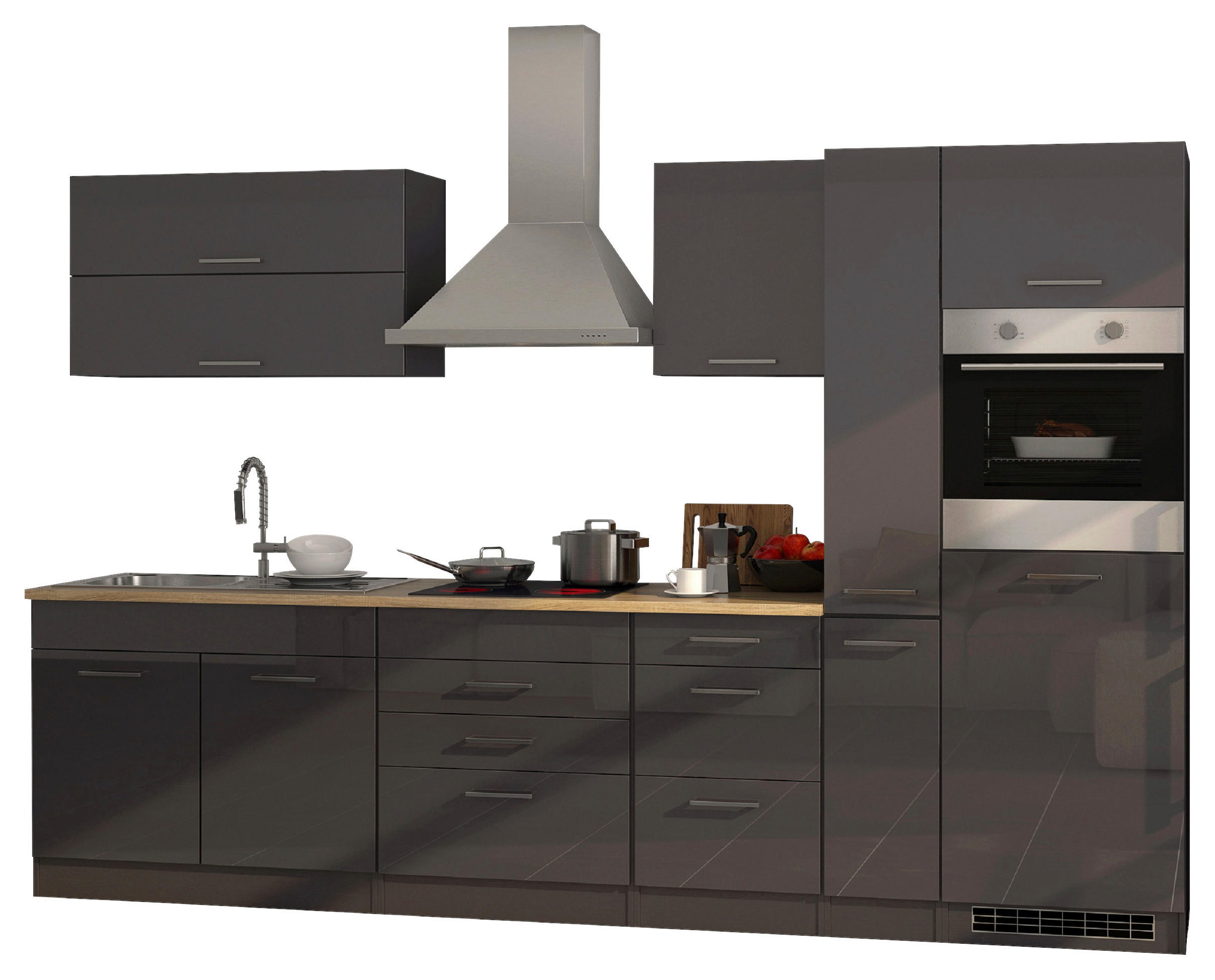 KÜCHENBLOCK 320 cm   in Graphitfarben  - Silberfarben/Graphitfarben, MODERN, Holzwerkstoff/Metall (320cm) - Held