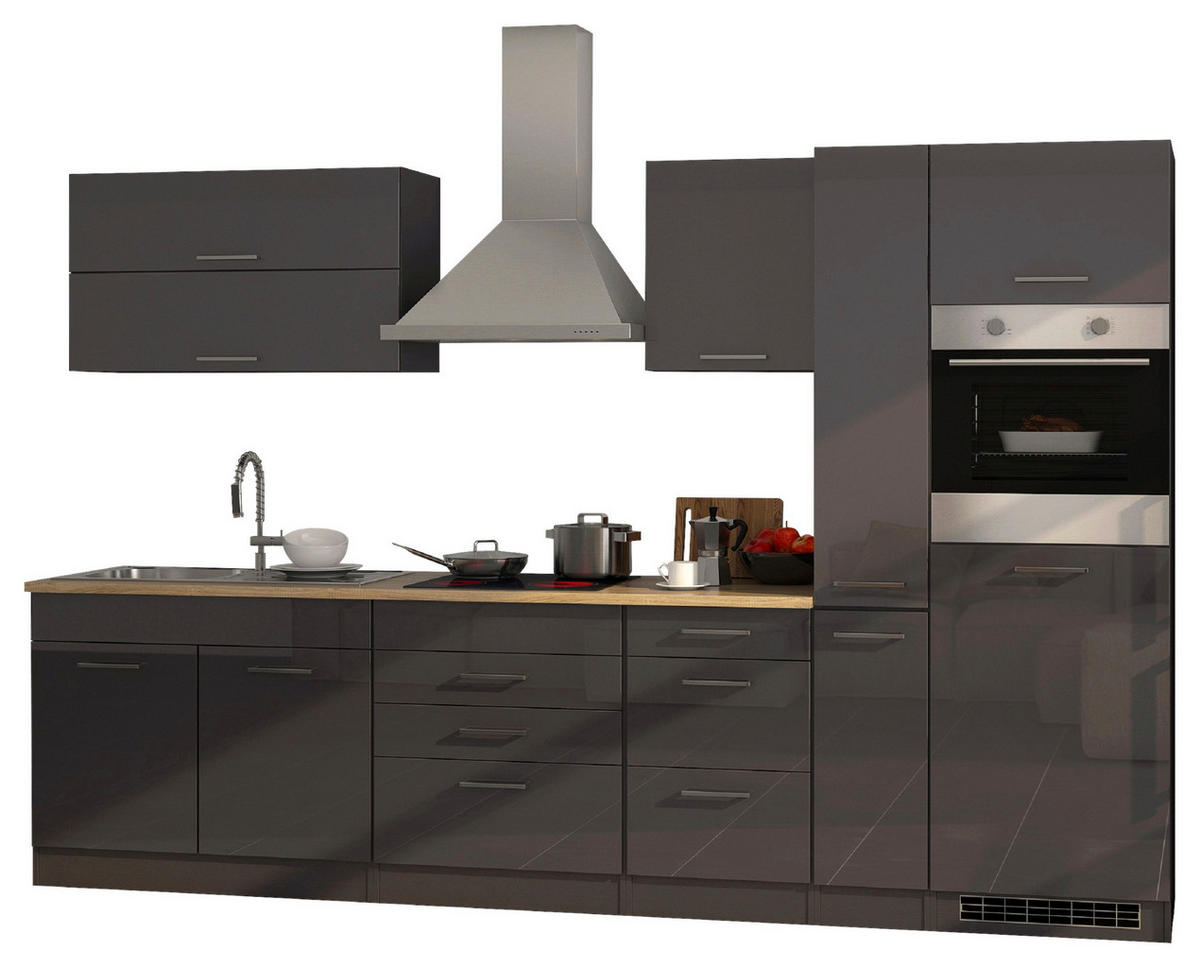 KÜCHENBLOCK 320 cm   in Graphitfarben  - Silberfarben/Graphitfarben, Modern, Holzwerkstoff/Metall (320cm) - Held